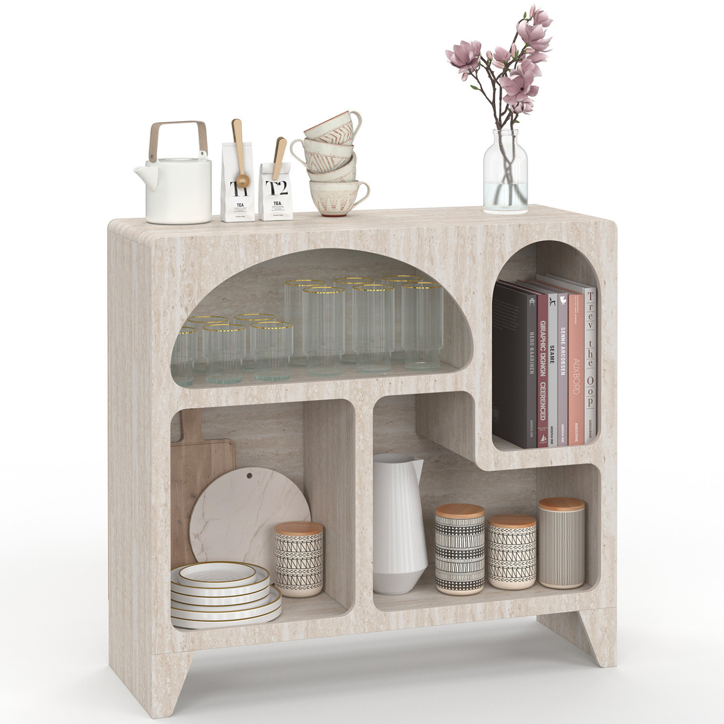 Buffet Organique 80 Cm Alesia 4 Niches Meuble De Rangement Effet