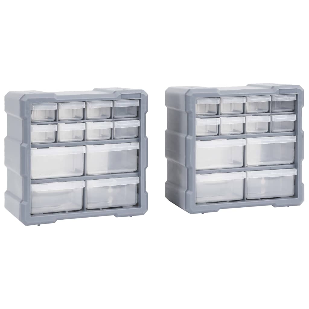 Organisateur de rangement mural 24 tiroirs en plastique PP gris, 26,5 x 16 x 26 cm, lot de 2