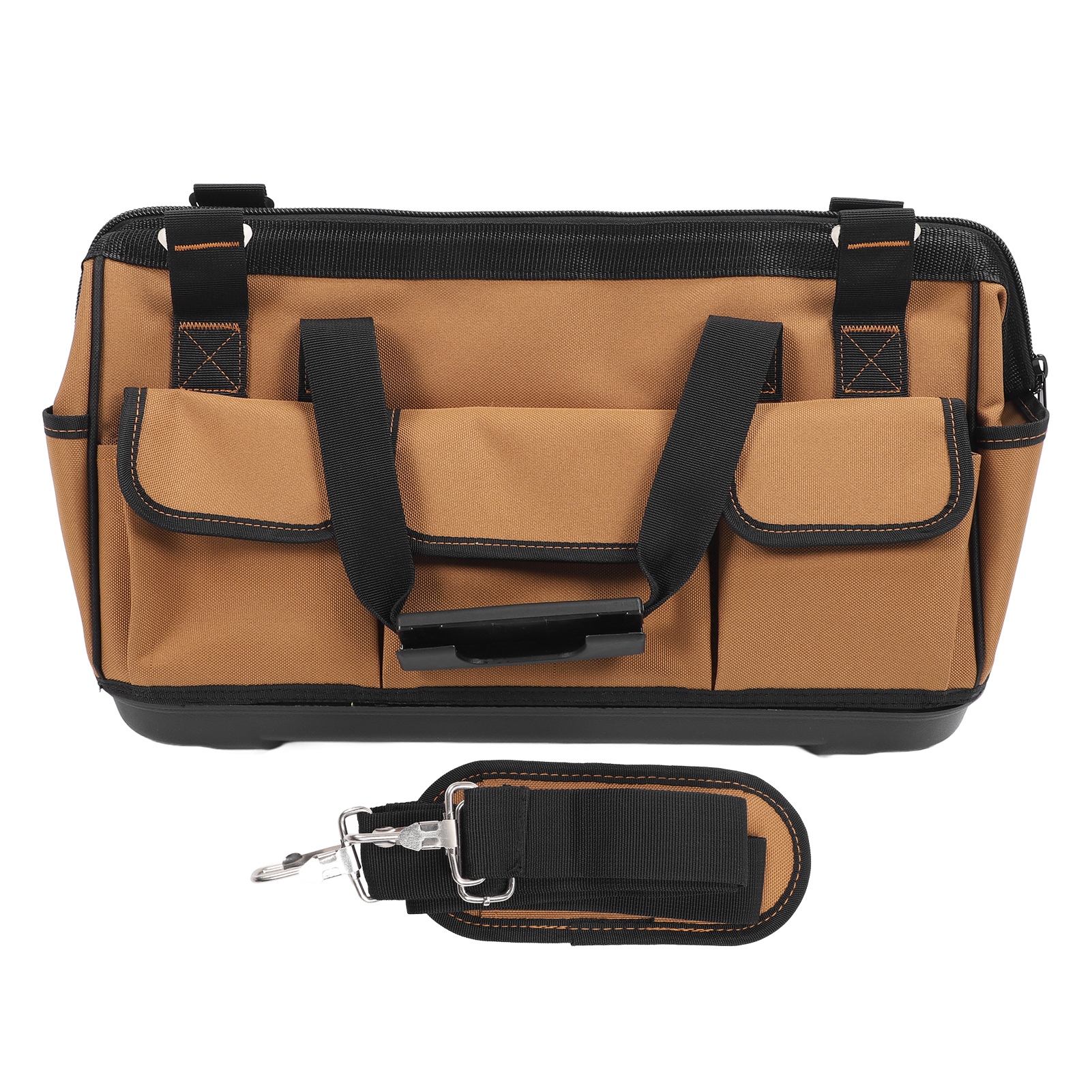 Sac à outils 17 poches en tissu Oxford 1200D avec bretelle, marron, 18 po
