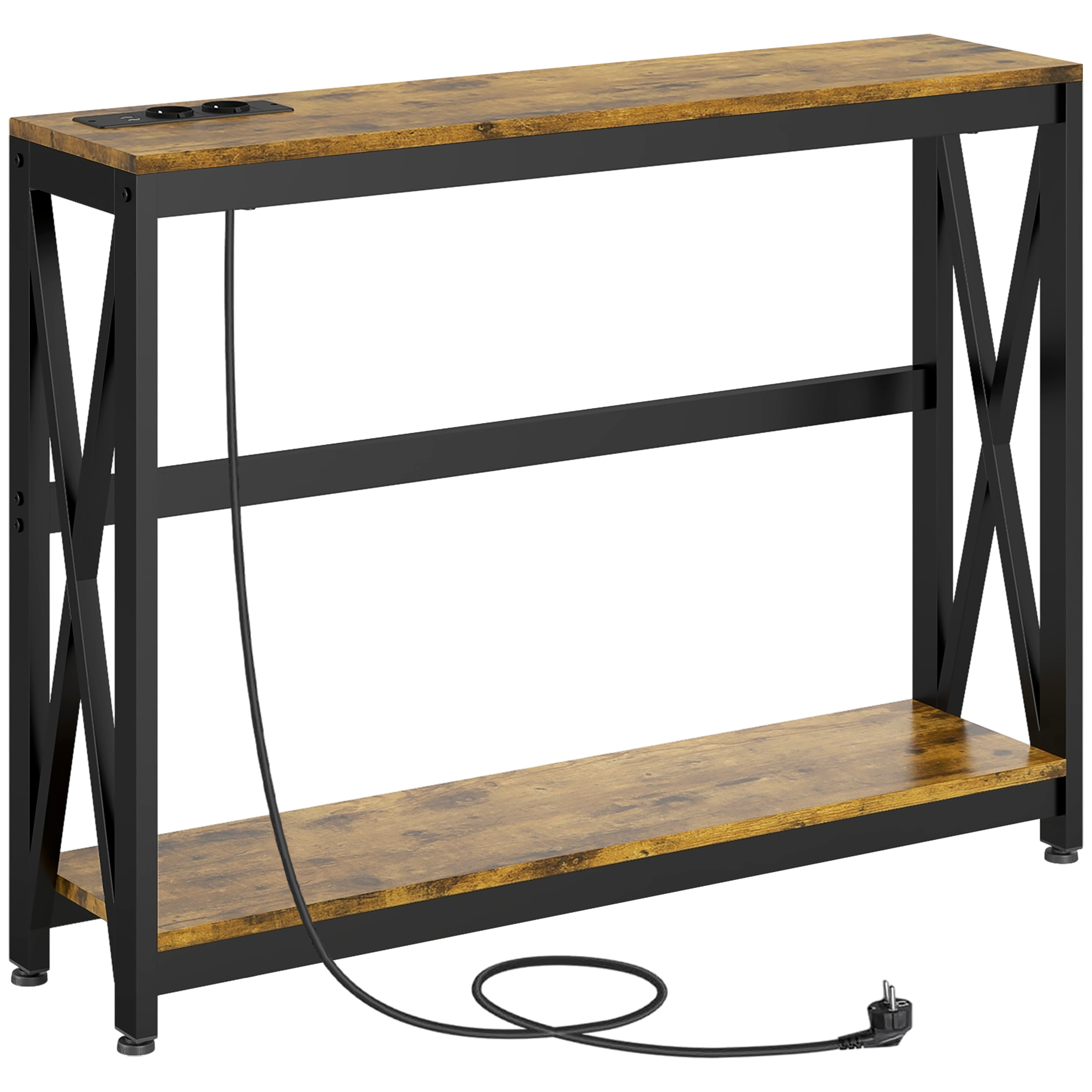 Console D'Entrée Style Industriel 2 Niveaux - Prises De Courant Et Usb