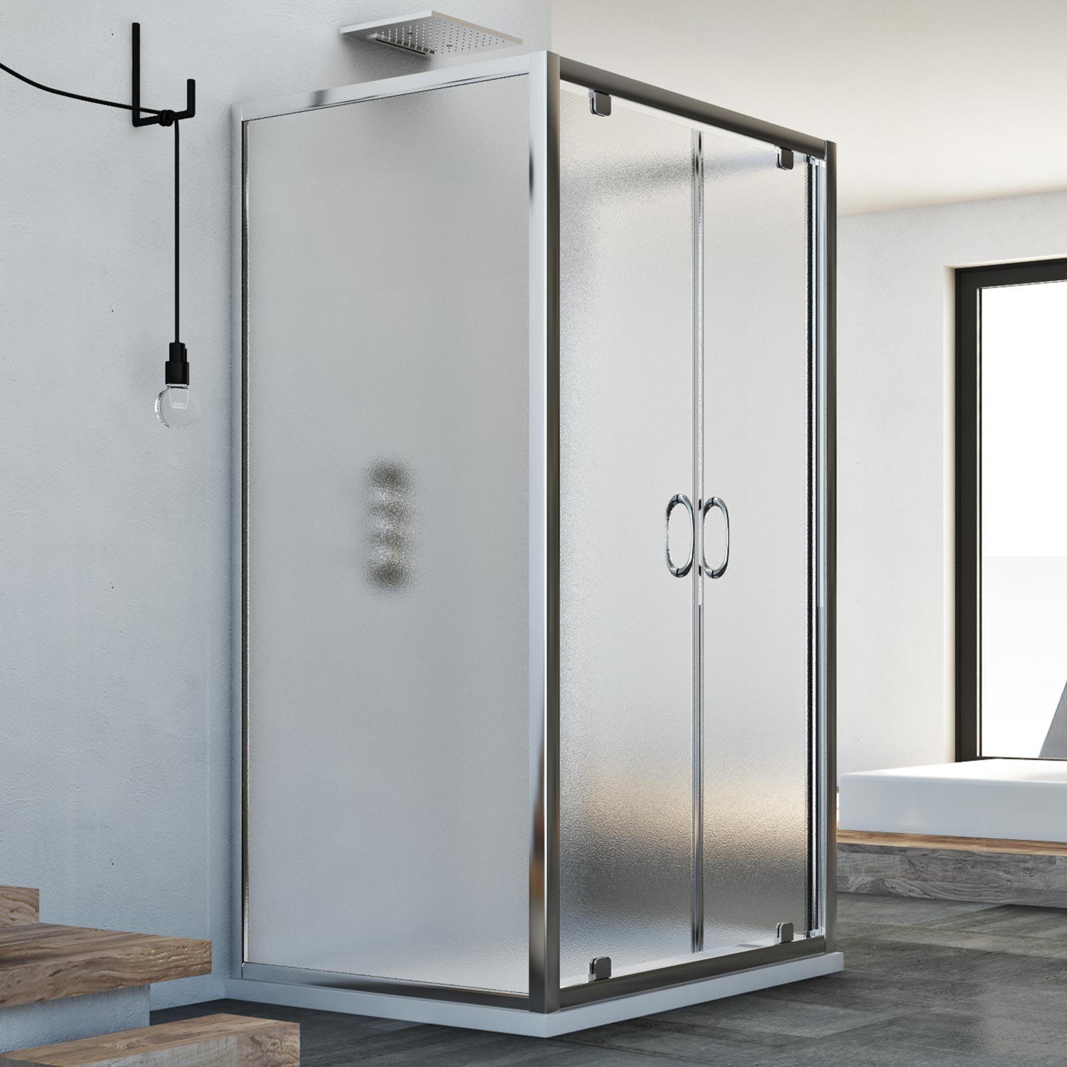 Box Doccia 3 Lati Saloon Vetro Stampato H 185 Mod. Sintesi Trio 2 A...