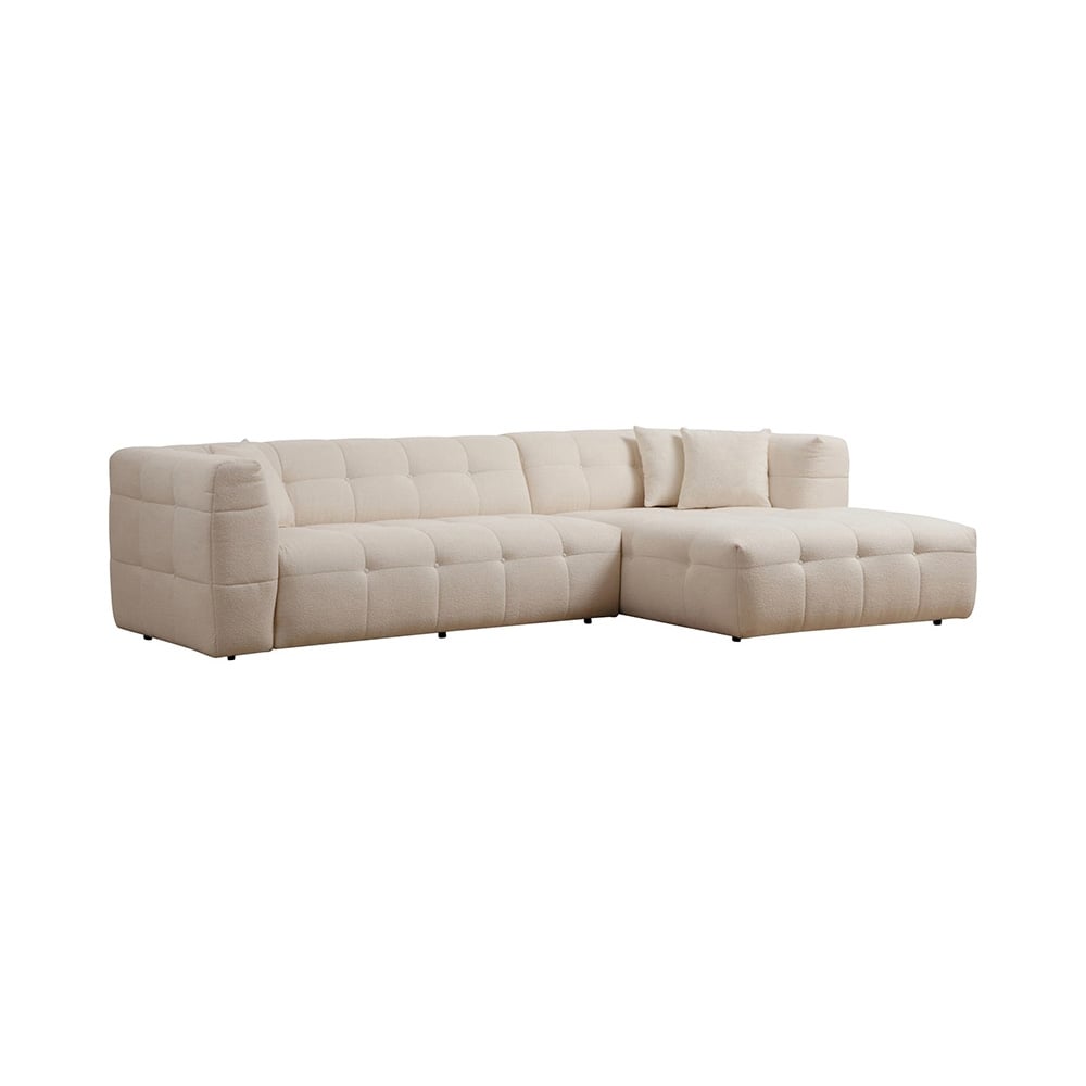 Beige Sofa Ecke 4-Sitzer Mit Bouclé-Chaise Longue Cady Right - Wollweiß - Bild 4