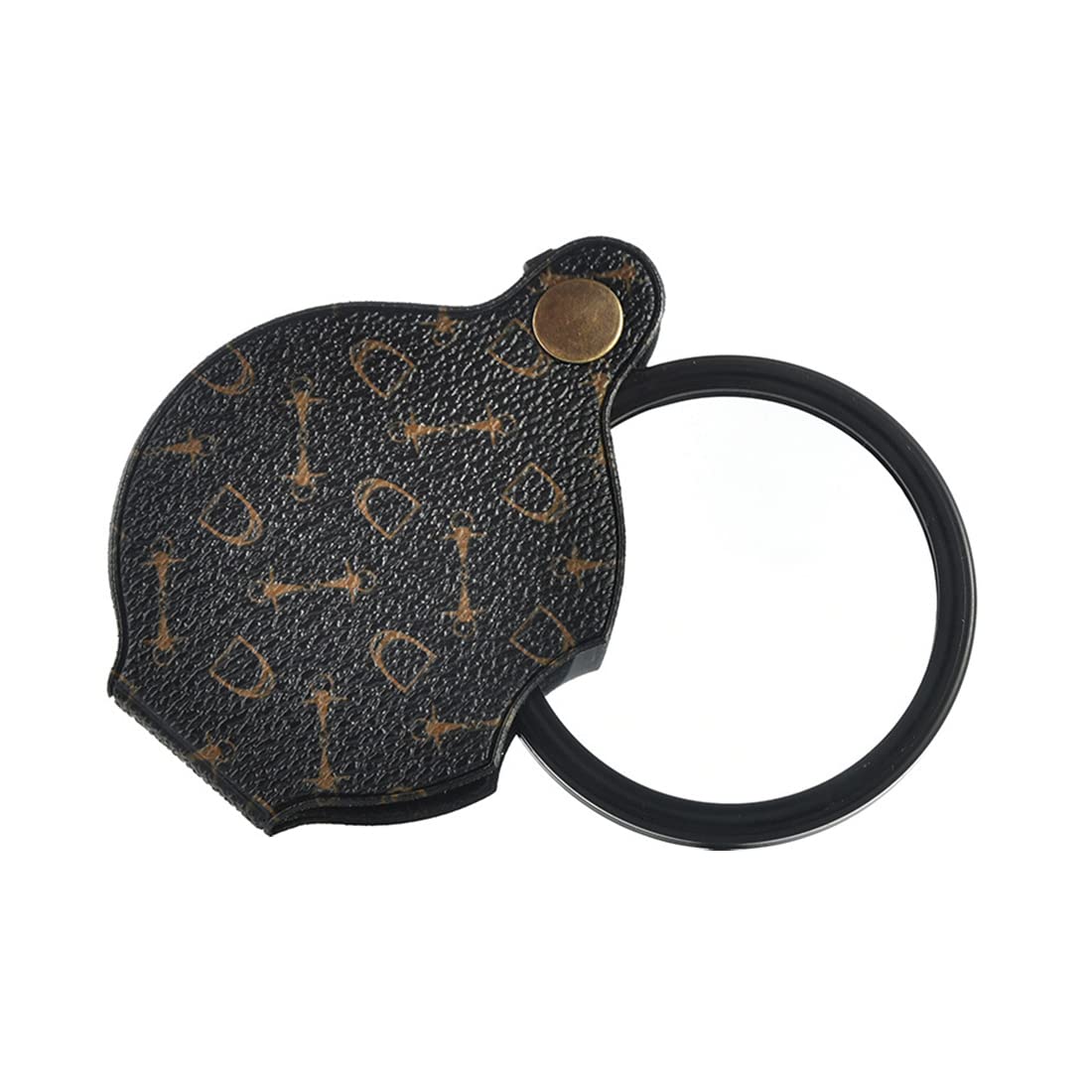 Loupe de poche pliable 15x, diamètre 70 mm, poignée en cuir, porte-clés