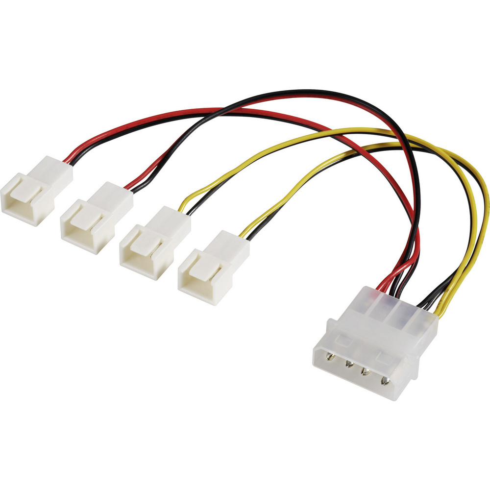 Akasa Mehrfarbig Pc-Lüfter Y-Kabel [4X Pc-Lüfter Stecker 3Pol. - 1X Ide-Strom-Stecker 4Pol.] 0.15 M Schwarz, Rot, Gel
