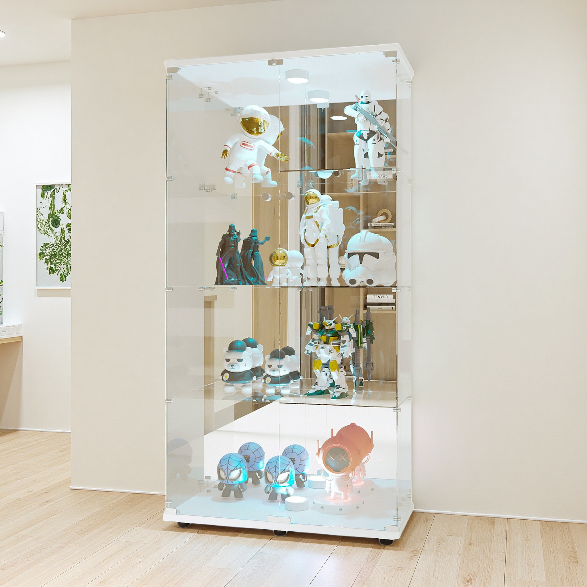 Fortuna Lai – Vitrine En Verre Led 4 Niveaux – 2 Portes En Verre Trempé