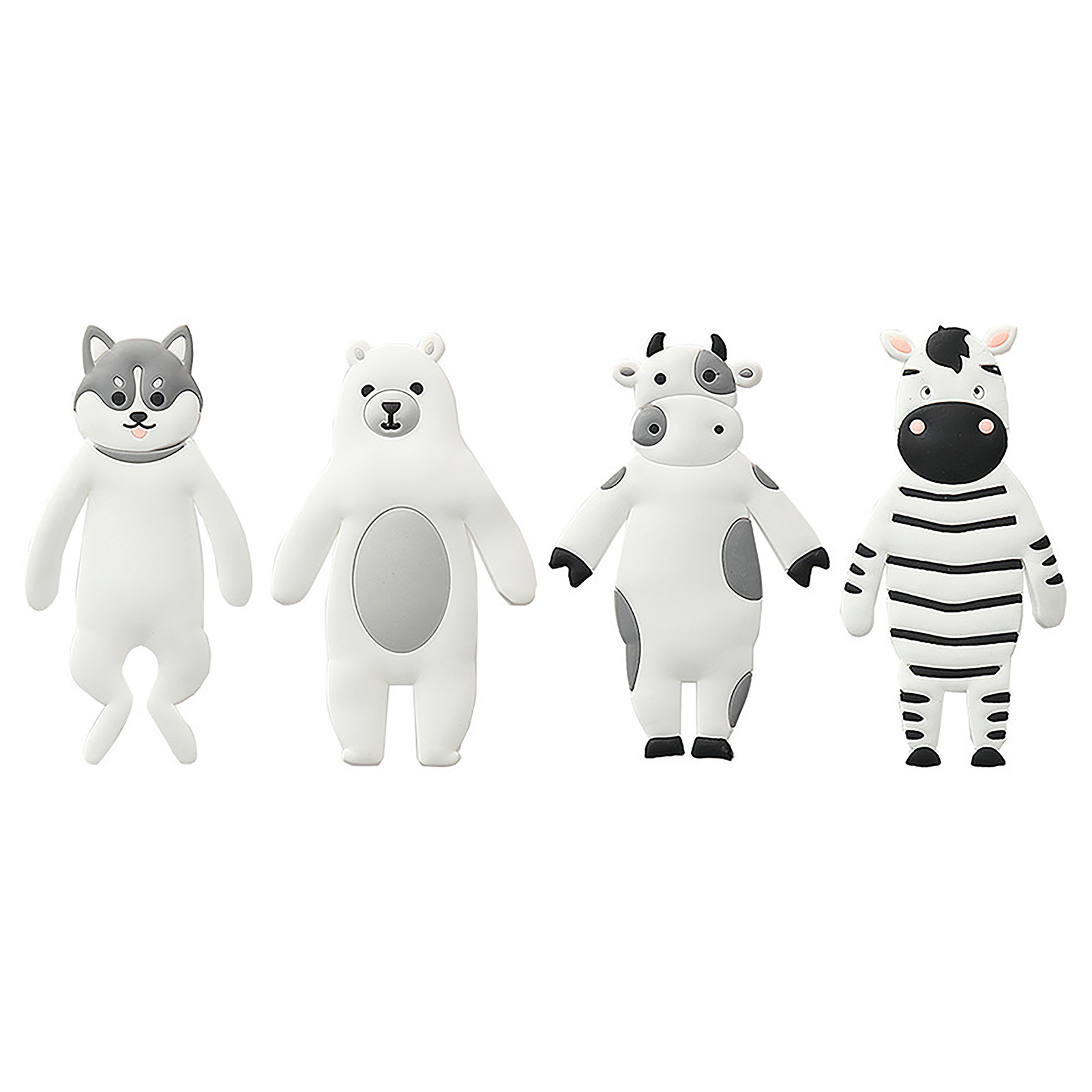Crochets adhésifs pliables style animal en PVC et métal, blanc, lot de 4