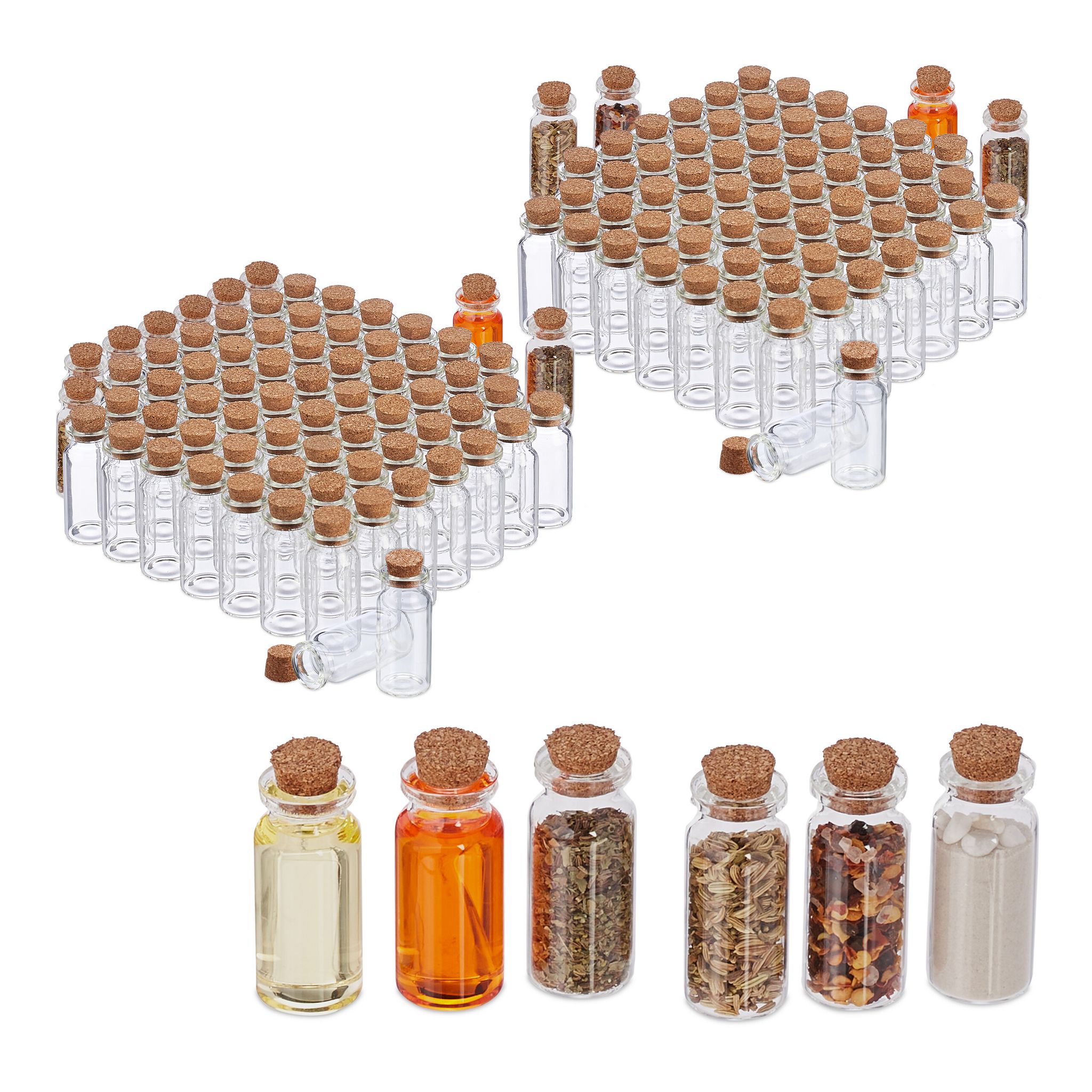 Relaxdays Mini Glass Bottles With Cork Stopper, 144 Pieces, Perfect For Oils, Spices, Sand, 10 Ml, Deco, Transparent
