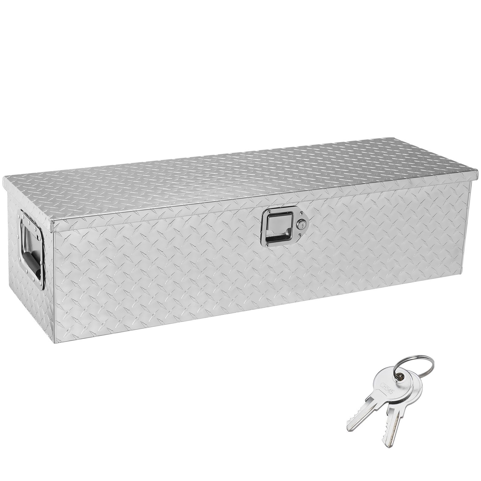 Coffre de rangement aluminium pour camionnette, 99,1x33x25,4 cm, argenté, poignée latérale et clés de verrouillage
