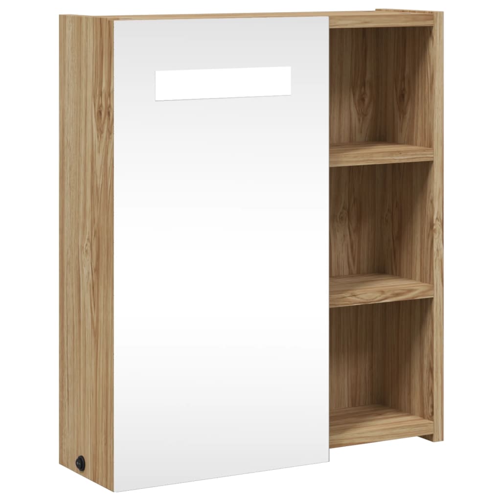 Armoire De Salle De Bain À Miroir Avec Led Chêne 45x13x52 Cm