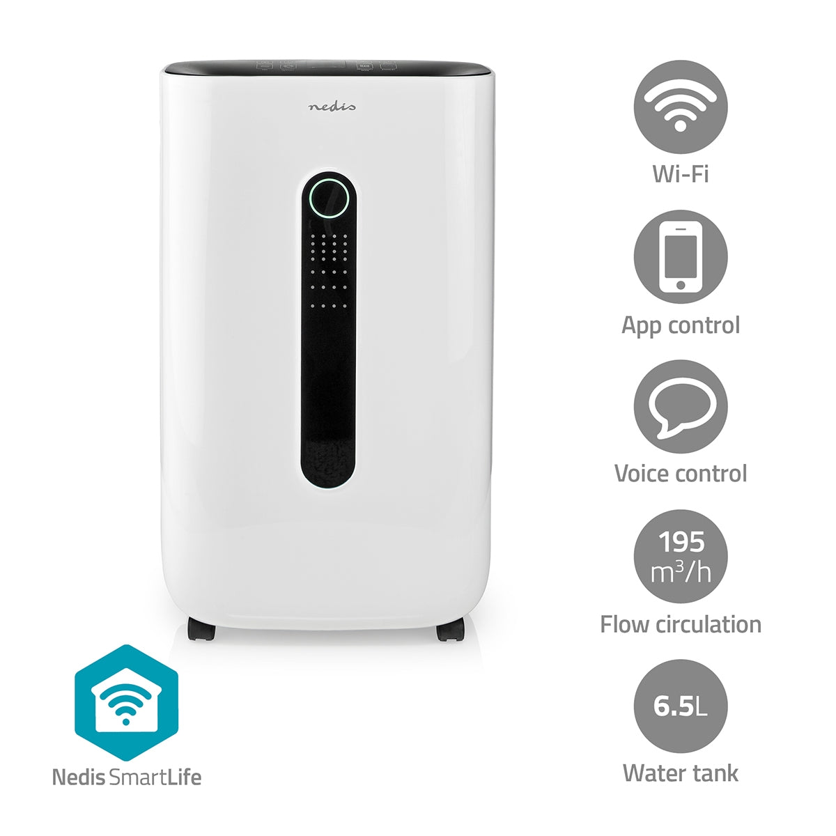 Nedis DEHU20WTW SmartLife Luftentfeuchter - WiFi - 20 l Tag - 195 m3 h - 6,5 l Wassertank - Fünf Modi - Hygrostat - Weiß - Bild 5