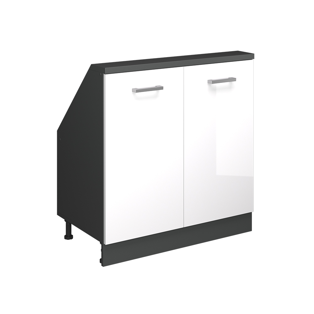 Küchenschrank Für Dachschrägen R-line, Weiß Hochglanz/anthrazit, 80 Cm Mit 2 Türen, Vicco