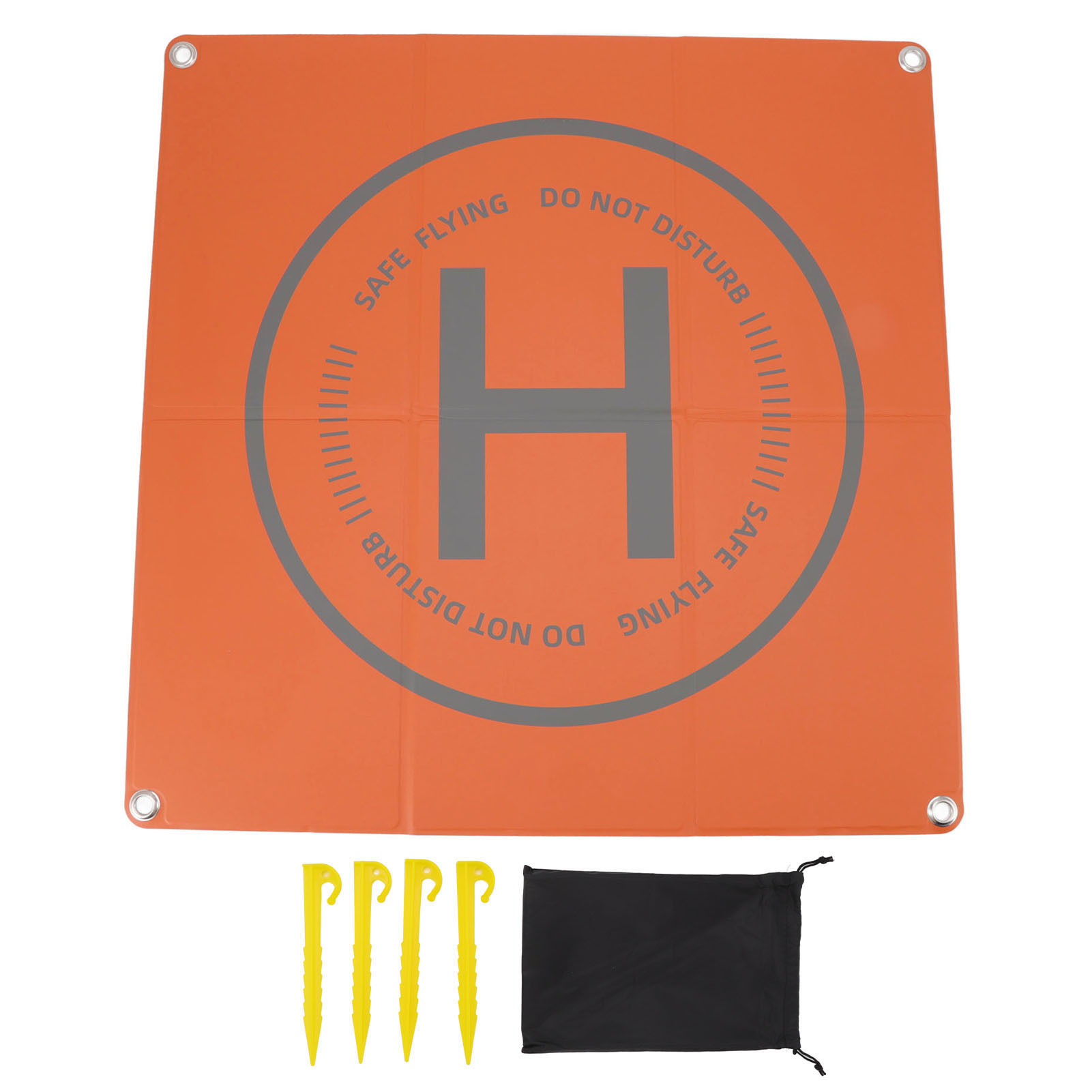 Tapis d'atterrissage pour drone carré 65 cm, double face imperméable et pliable, clous de fixation