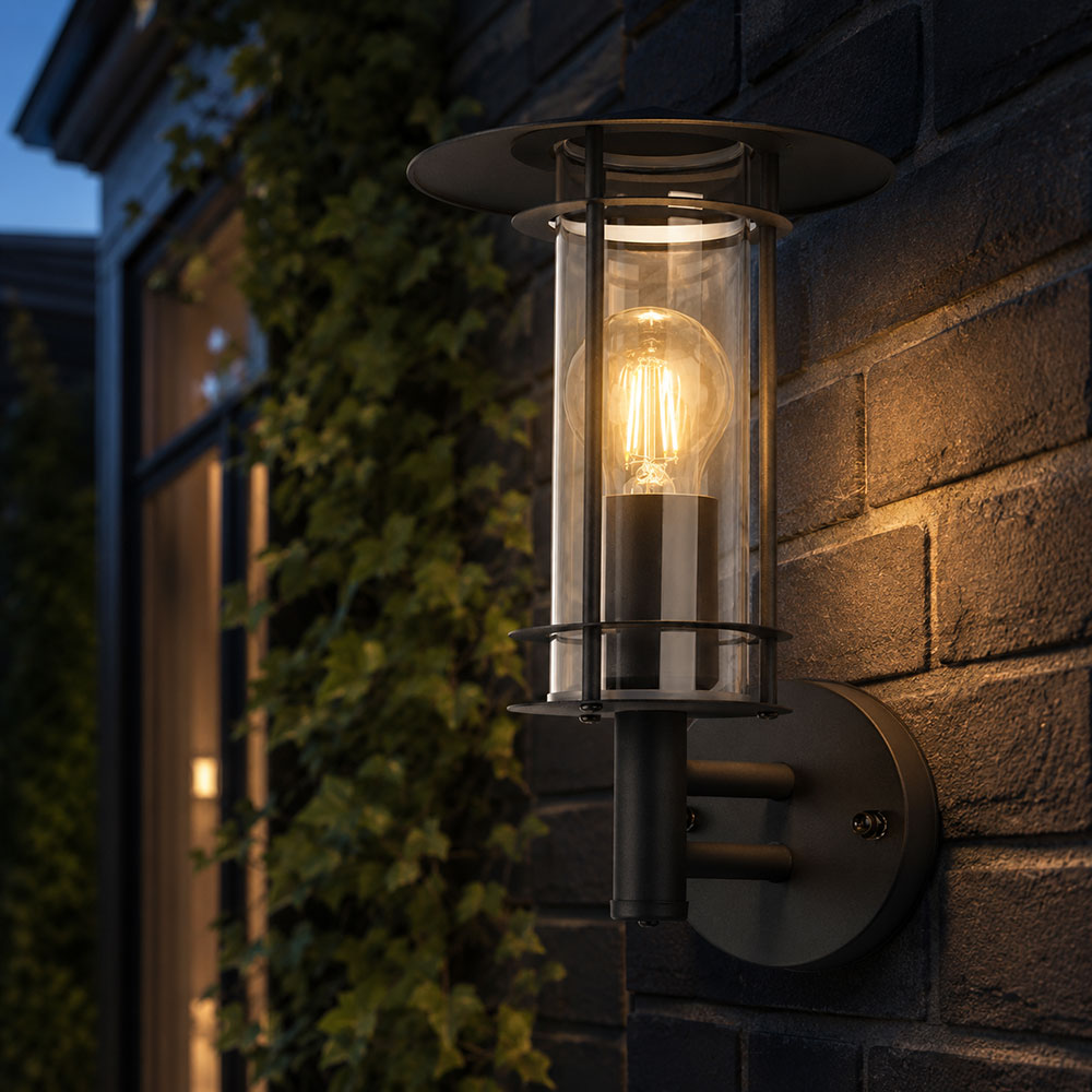 Eglo Wandleuchte Wandlampe Außenleuchte Eckmontage Schwarz Glas Edelstahl H 30 Cm