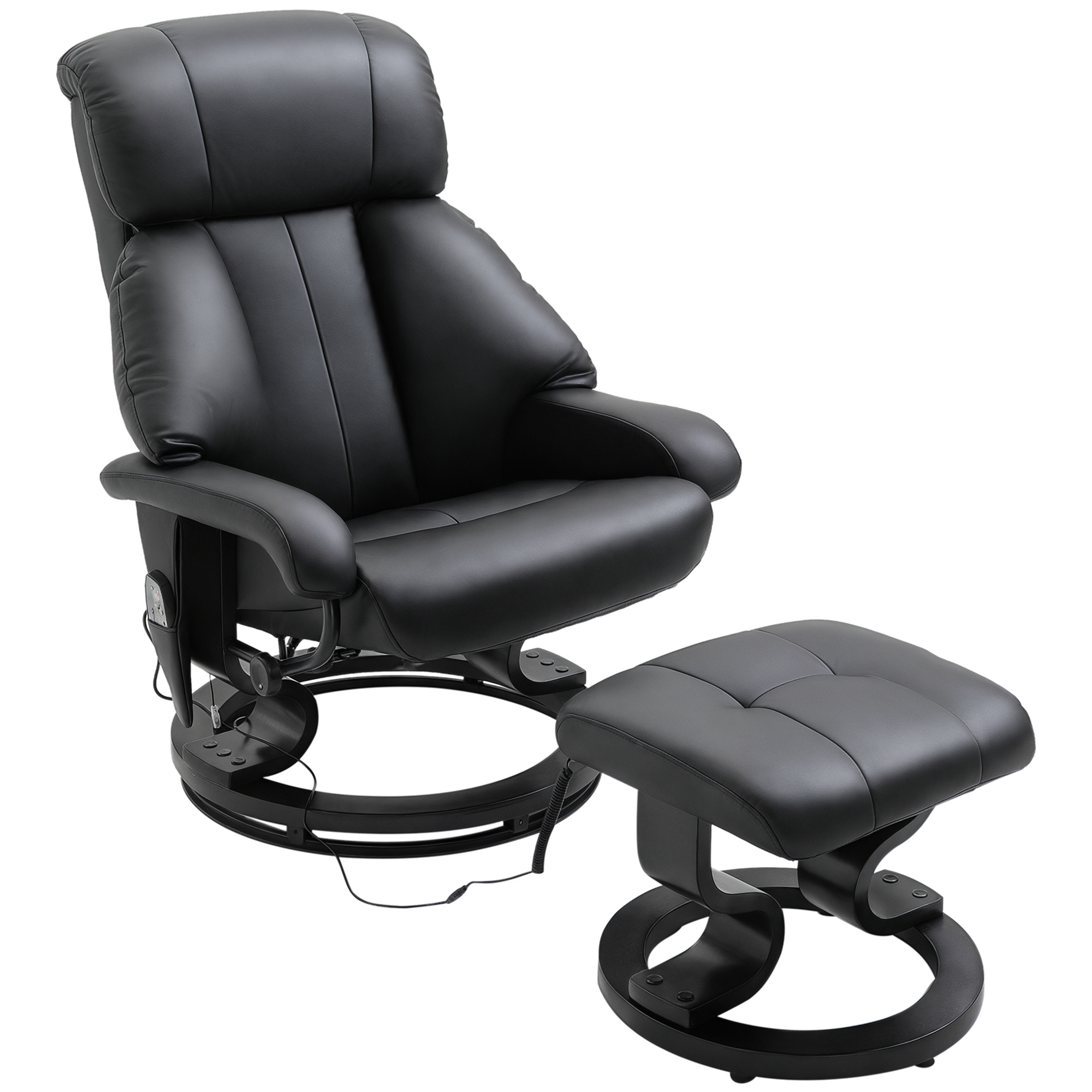 Homcom - Massagesessel Mit Hocker, 360° Drehbarer Relaxsessel Mit Liegefunktion, Massagefunktion Tv-sessel Fernsehsessel Mit Seitentasche Für Wohnzimmer, Kunstleder, Schwarz
