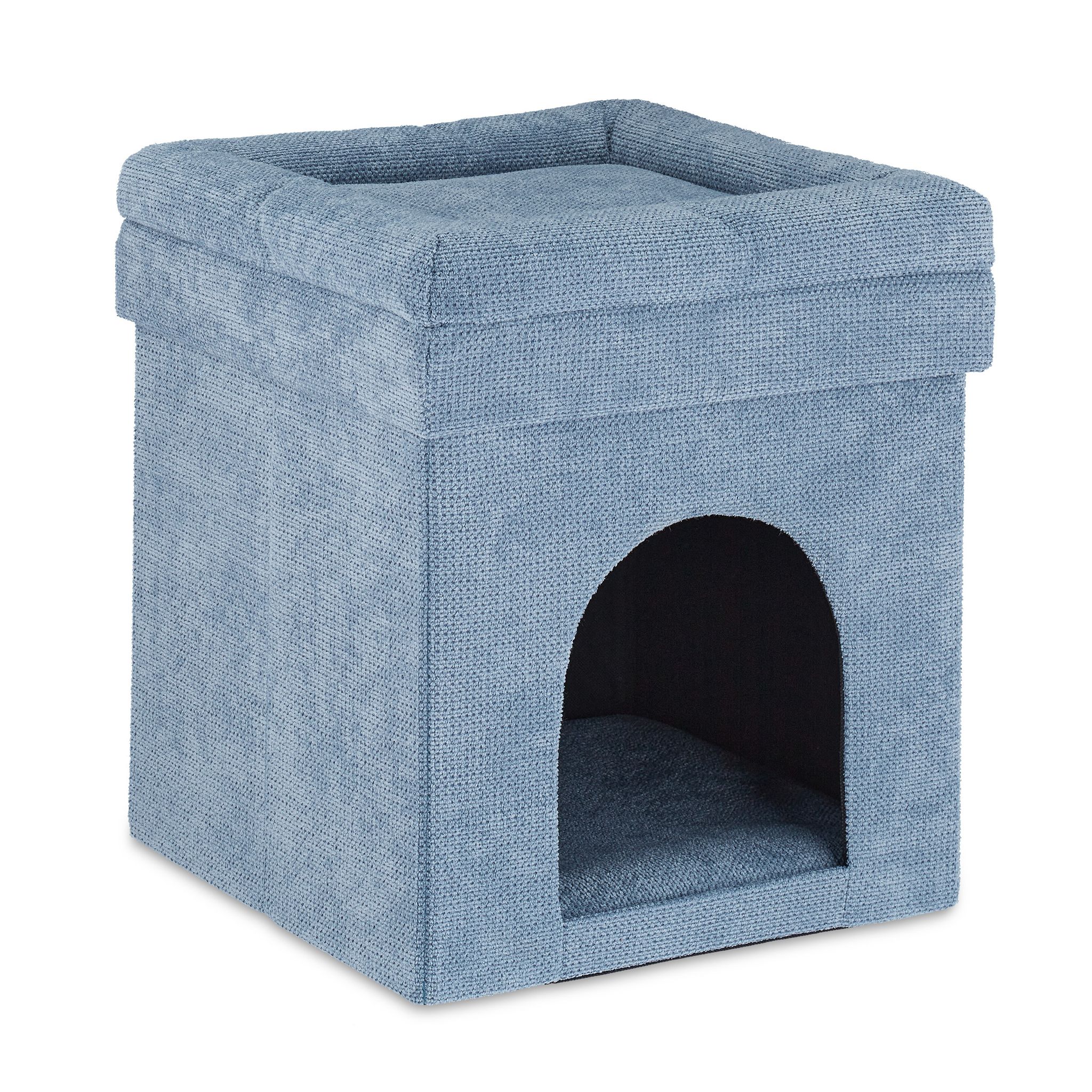 Relaxdays Katzenhöhle Hocker, Versteck Für Katzen & Kleine Hunde, Kissen, Faltbar, Sitzhocker, Hbt 42 X 38 X 38 Cm, Grau 4052025306687
