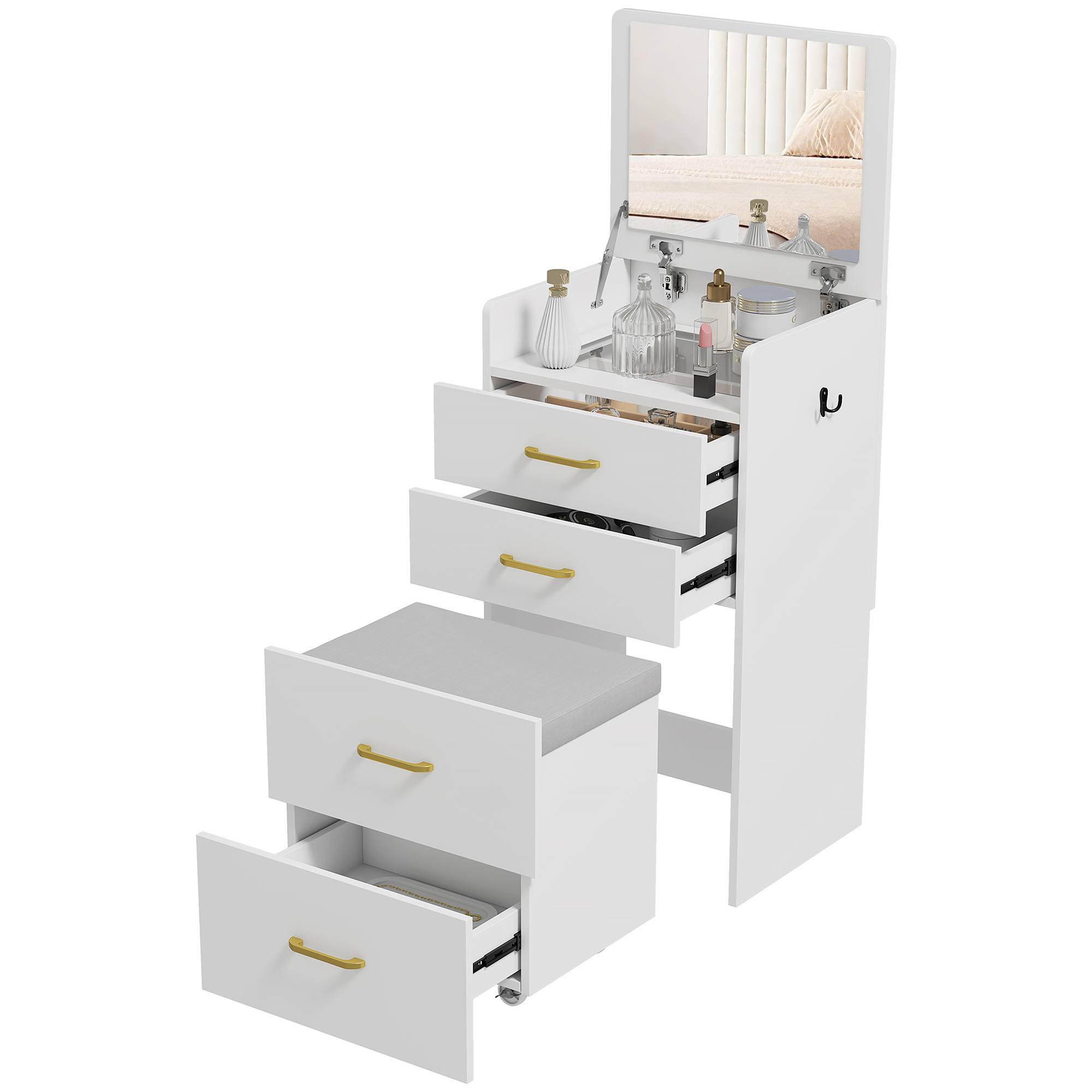 Homcom - Coiffeuse Miroir Tabouret Compact Multi-rangement - Tabouret