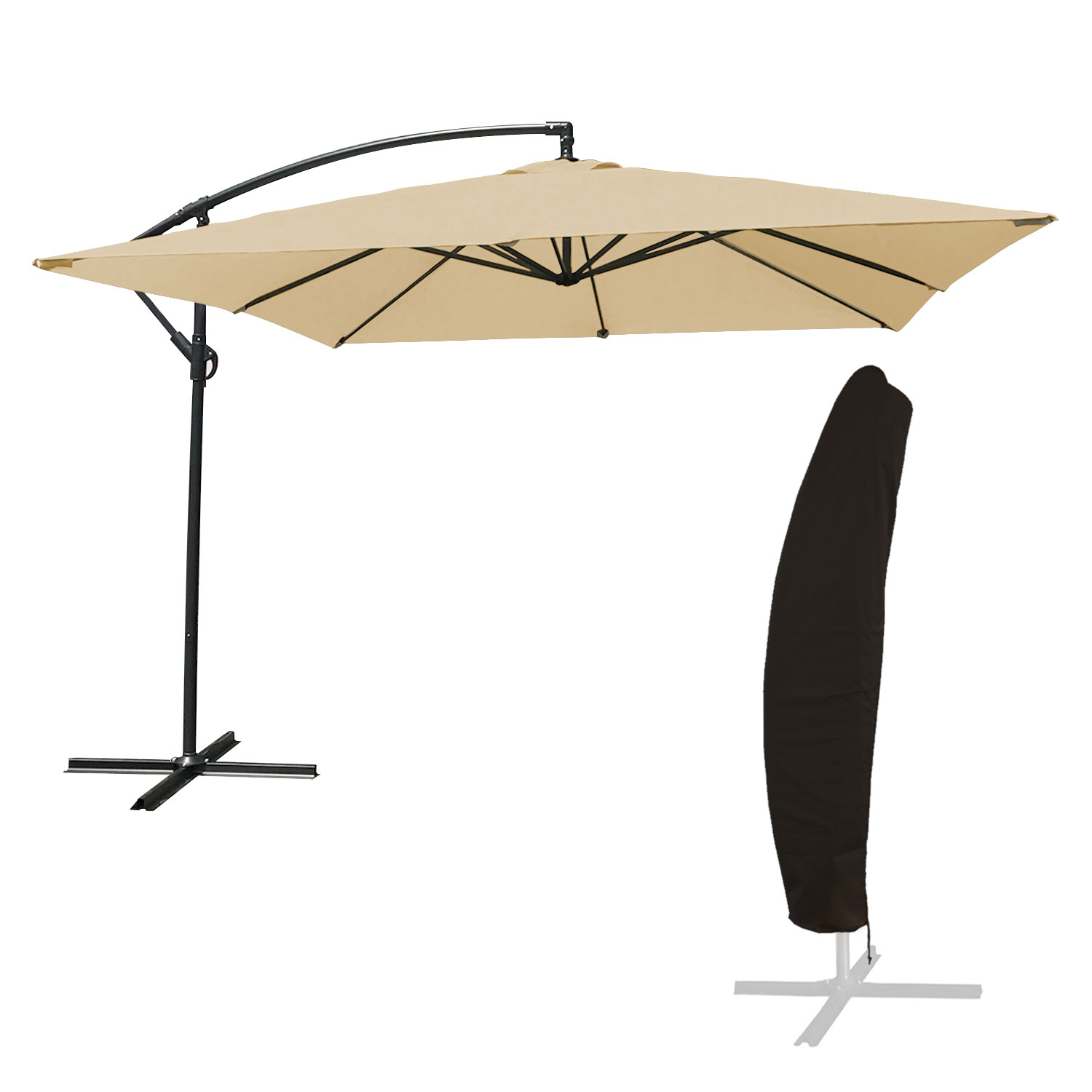 Happy Garden – Parasol Déporté Carré 2,7x2,7m Beige – Mât Articulé En