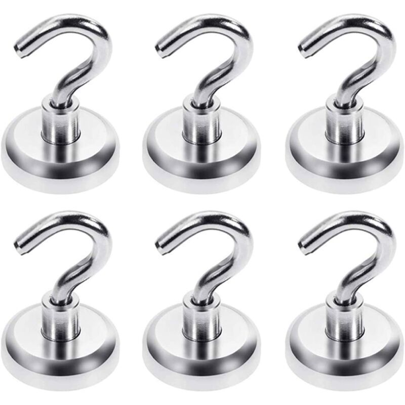 Crochet magnétique néodyme 32 mm, force 36 kg, argenté nickelé, lot de 2