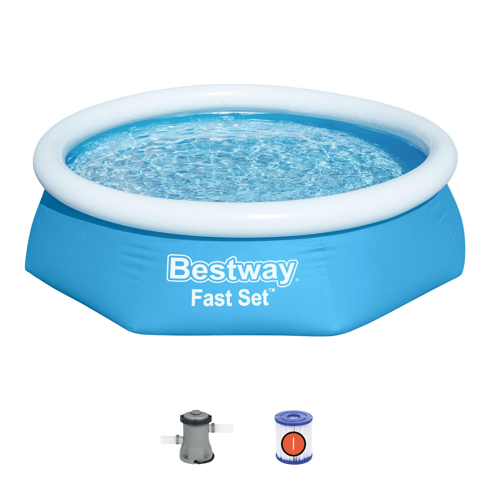 Bestway Blau Planschbecken Fast Set Ø244x61 Cm Con Kartuschenfilter 1.249 L/H