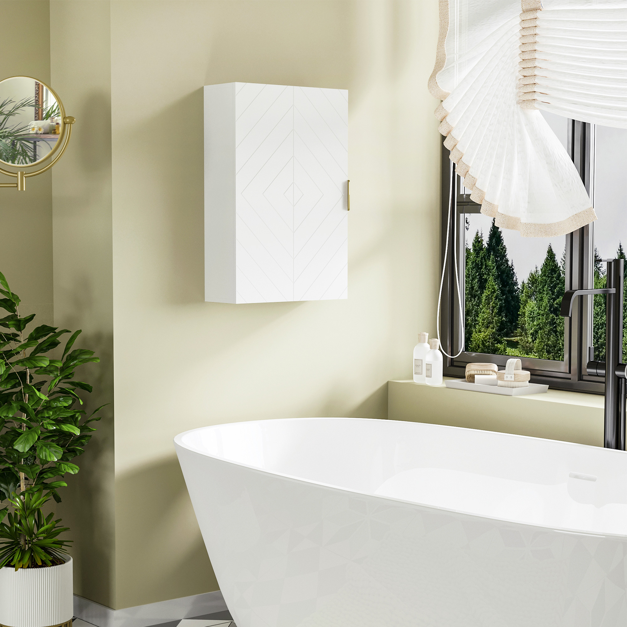 Meuble De Salle De Bain Mural Avec 1 Poignée En Acier Et Étagères