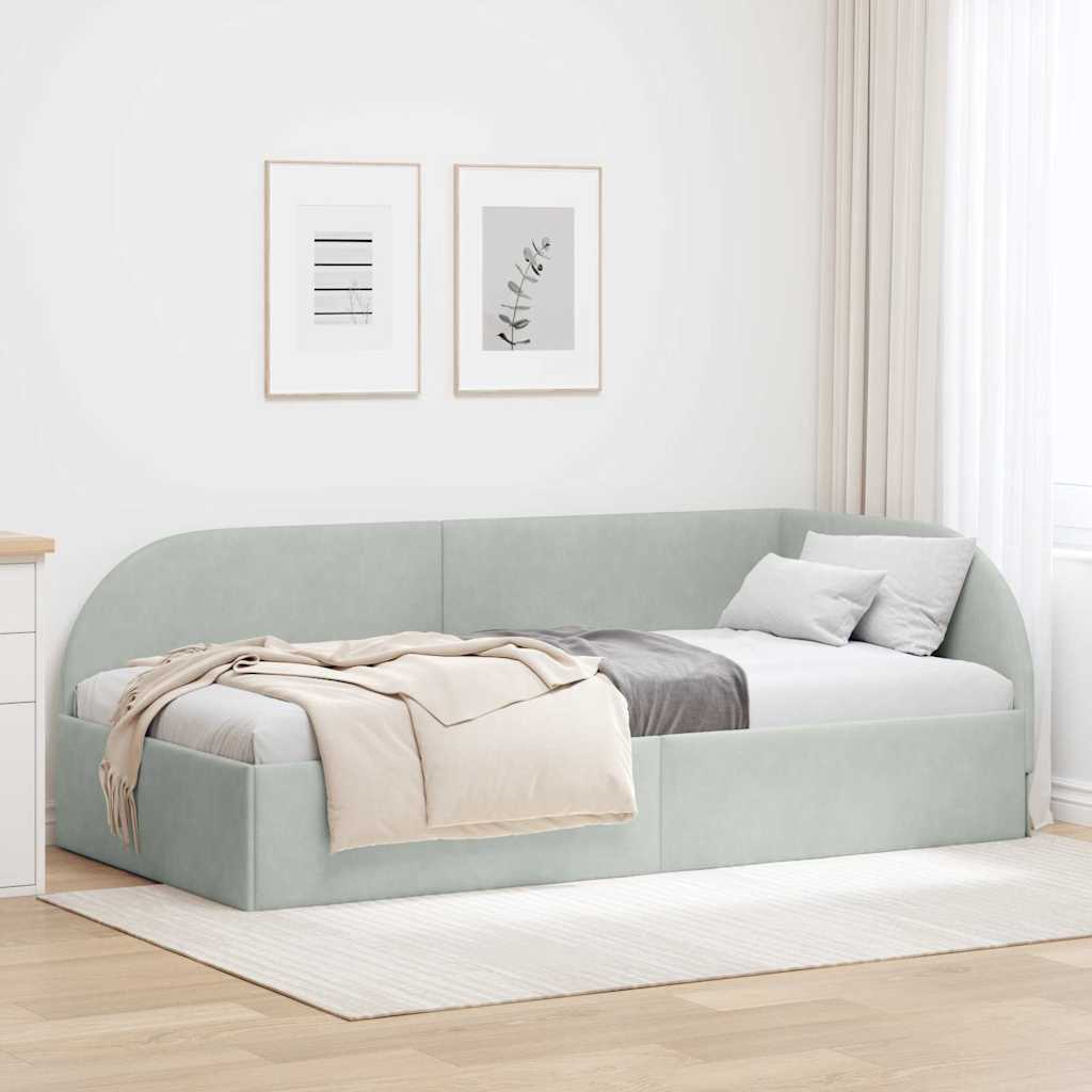 Corner Bed Frame With Headboard Light Grey 90 X 200 Cm Velvet Vidaxl