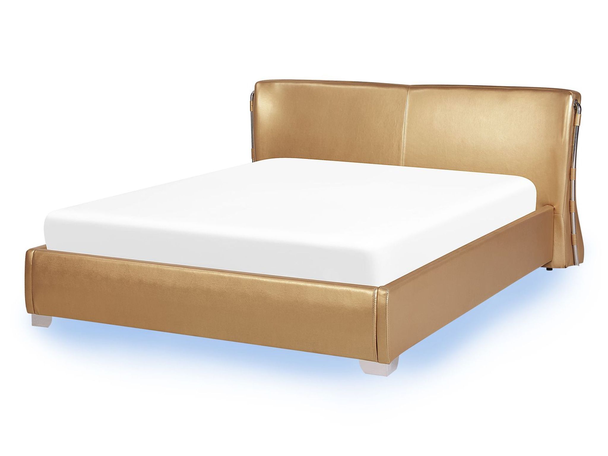 Beliani Waterbed With Led Leather Paris 140 X 200 Cm (eu Double) Gold