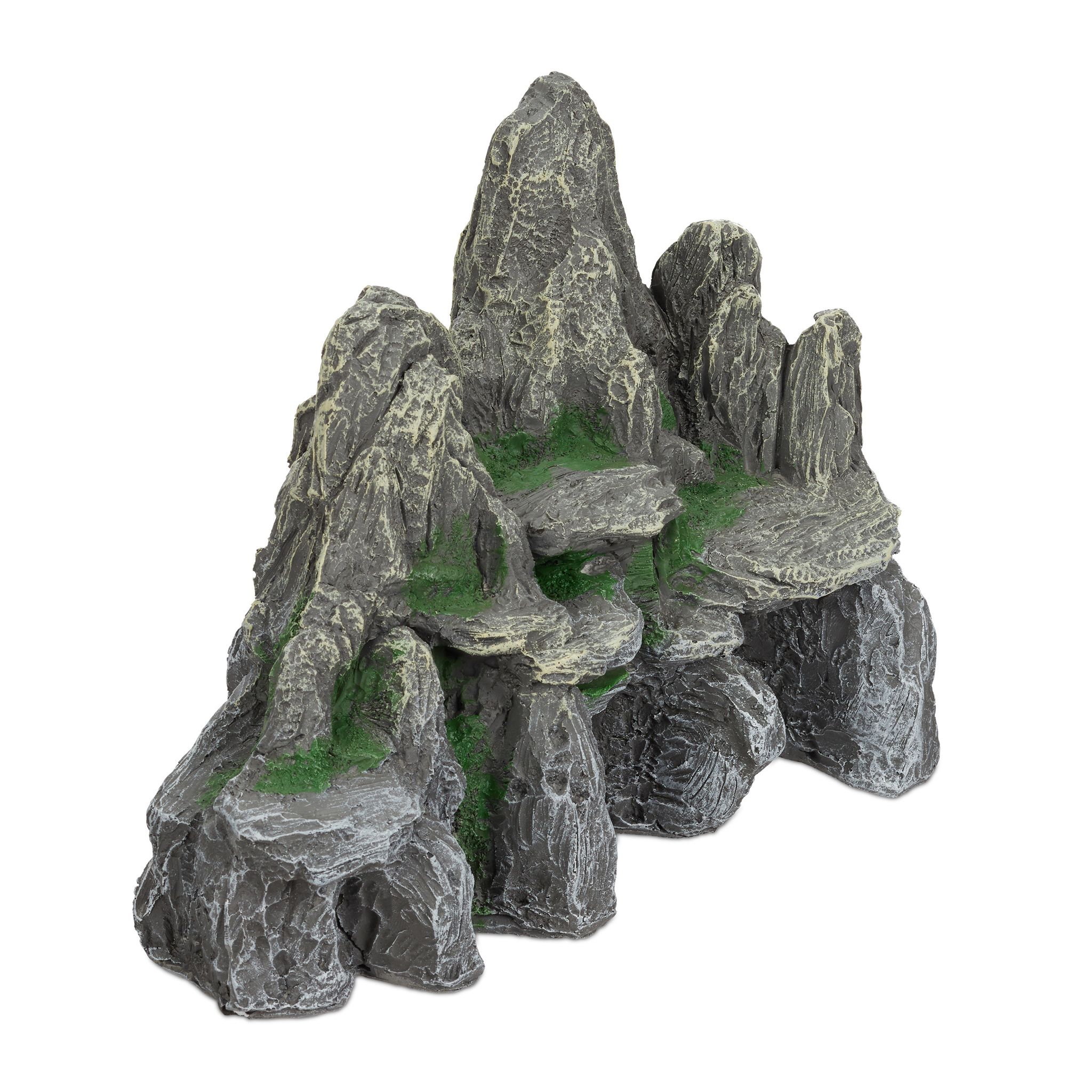 Relaxdays Aquarium Deko, Fels Mit Höhlen, Einrichtung Zubehör Für Aquarium U. Terrarium, Stehend, 21 Cm Hoch, Grau-Grün 4052025299712