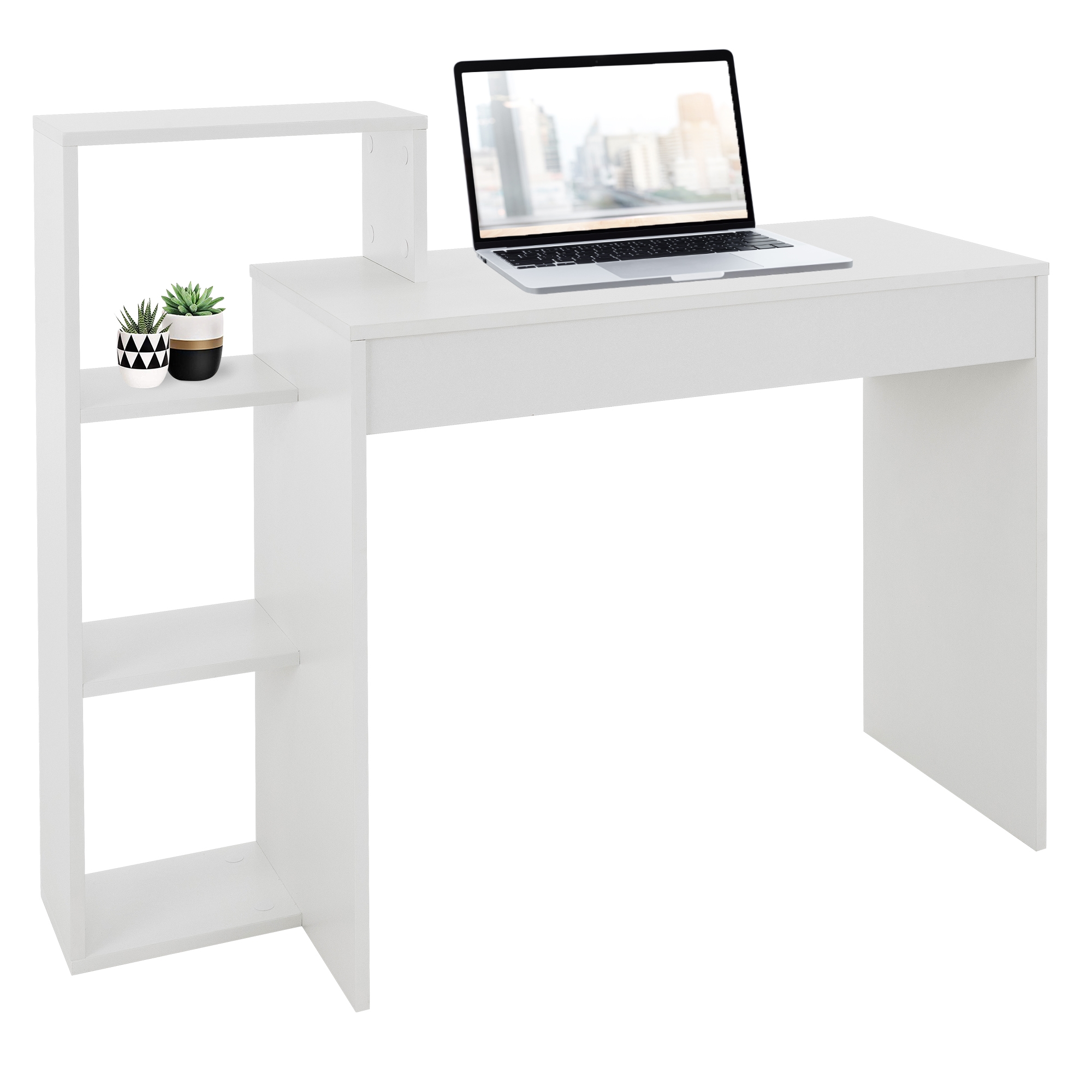 Ml-Design Schreibtisch Mit Regal, Arbeitstisch Bürotisch Computertisch Laptoptisch Pc Laptop Tisch, Mit Stauraum, Weiß, 3 Einlegeböden, 110x72x40 Cm, Holz,