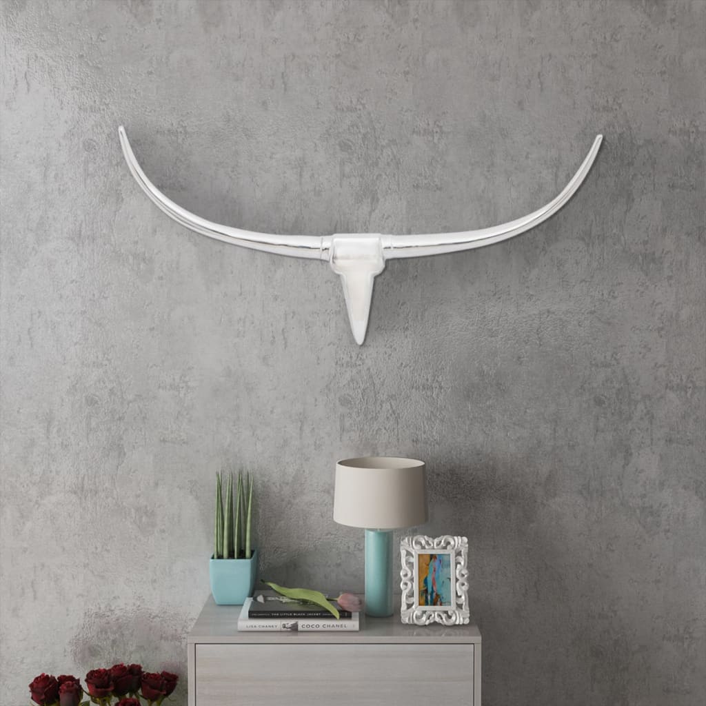 Vidaxl Decorazione Da Parete Testa Di Toro In Alluminio Argento 96 Cm