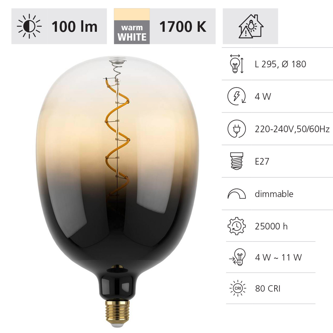 Eglo LED Leuchtmittel Oval E27 4W schwarz-braun - Bild 4