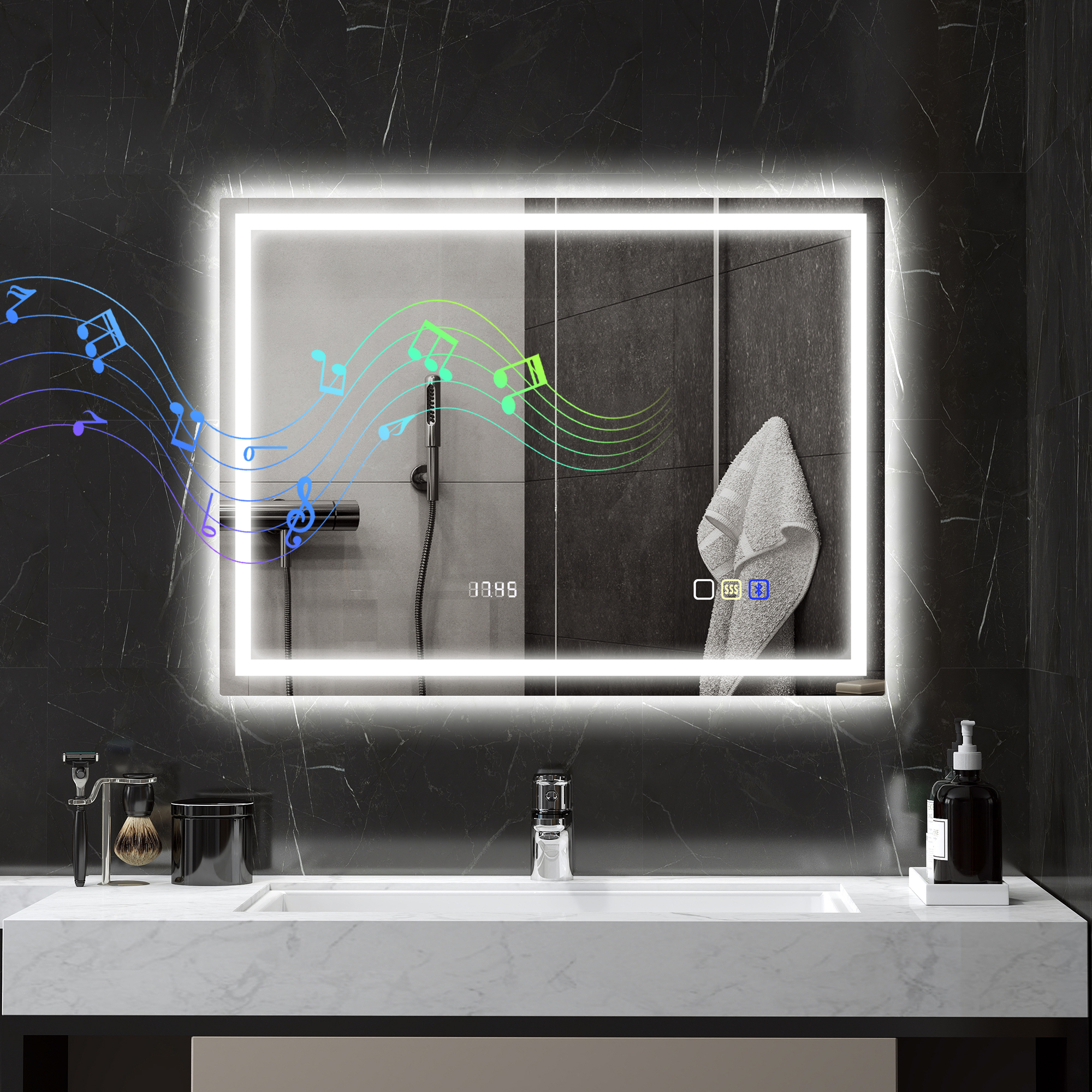 Miroir Salle De Bain Led Bluetooth 60 X 80 Cm Interrupteur Tactile
