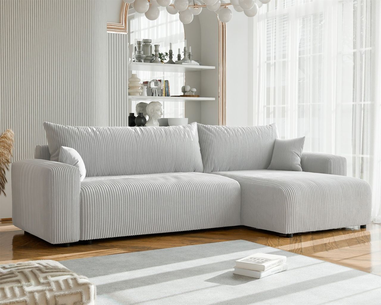 Fun Möbel Ecksofa Mit Schlaffunktion Luna Max In Stoff Poso Hellgrau Ottomane Rechts - Bild 2