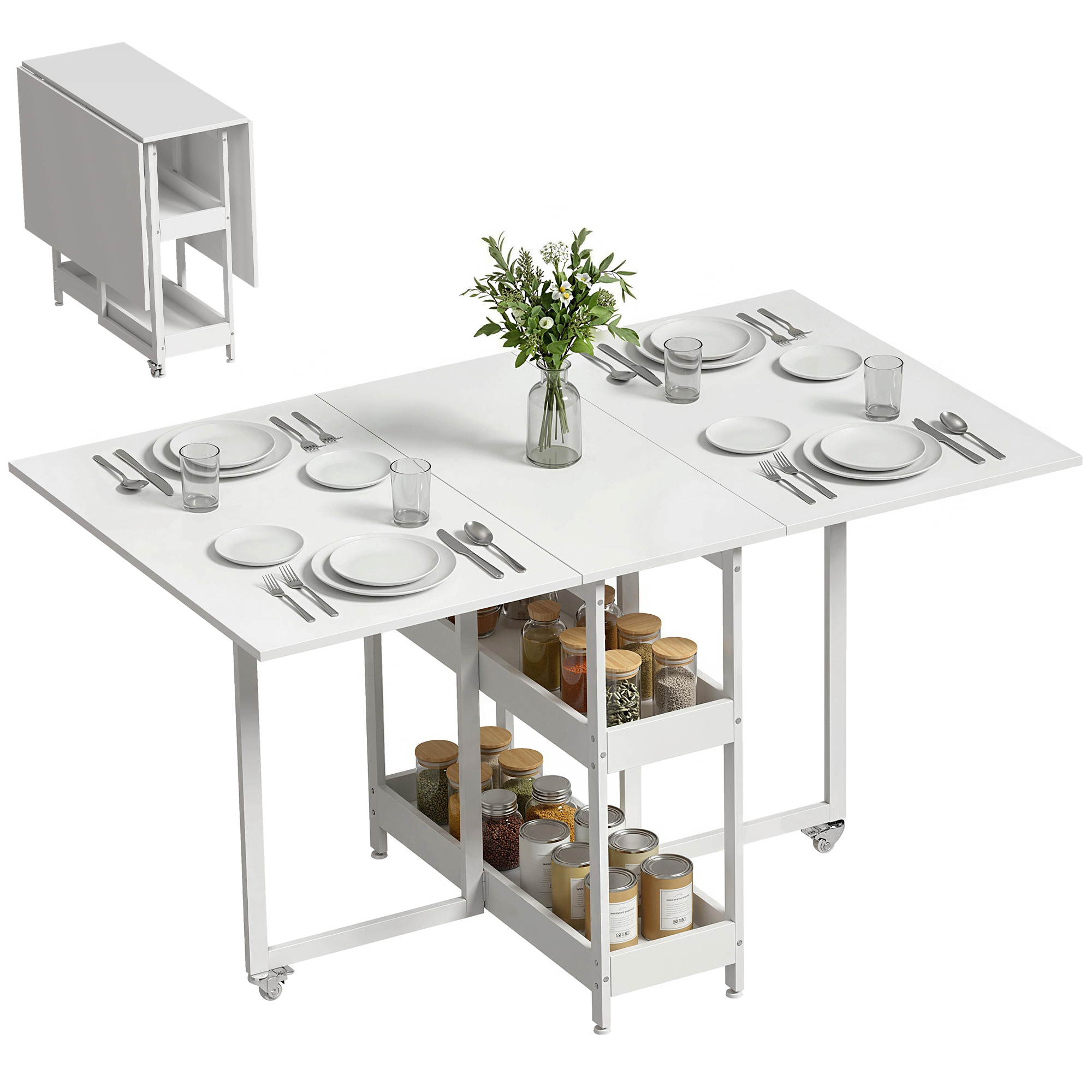 Homcom – Table À Manger Pliante 4 Personnes – Compartiments Ouverts