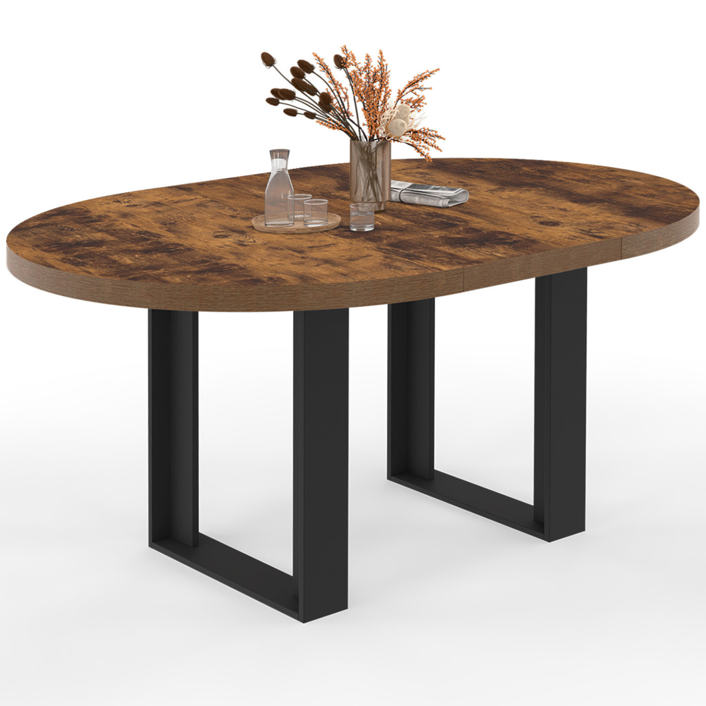 Idmarket - Table À Manger Extensible Ronde Phoenix 4-6 Personnes Bois Foncé Effet Vieilli Et Noir 110-150 Cm