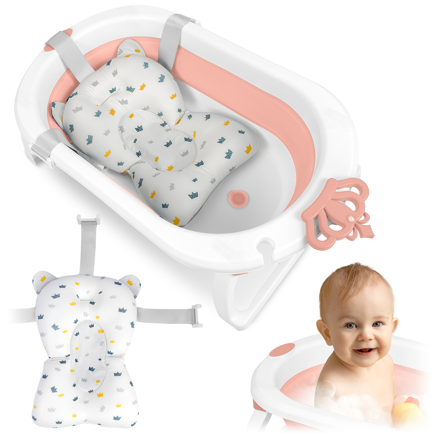 Oem Rosa Faltbare Babybadewanne Für Kinder Und Babys Mit Einsatz Ricokids Rk-286, Weiß Und