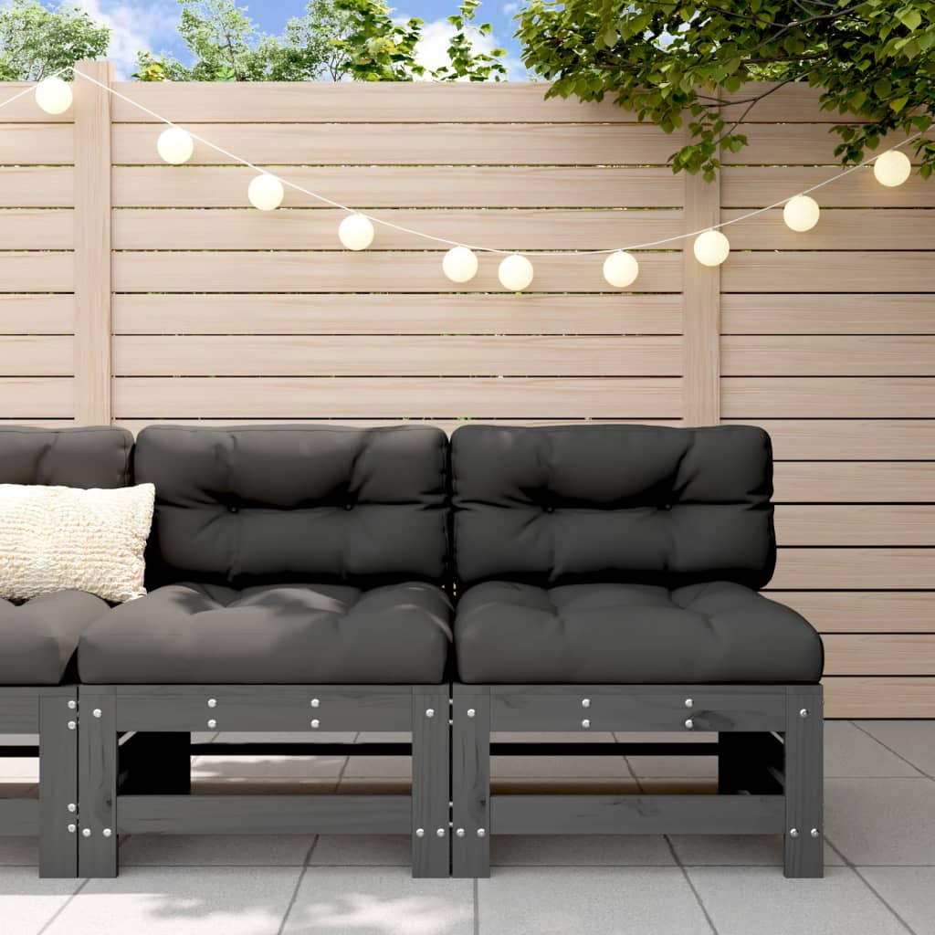 Middle Sofas With Cushions 2 Pcs Grey Solid Wood Pine Vidaxl