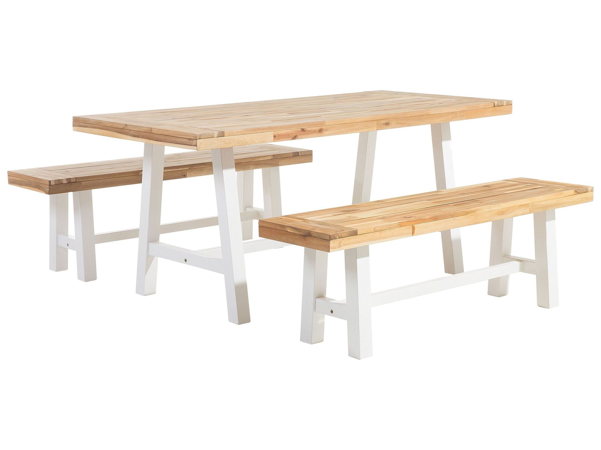 Beliani - Table 170x80 Cm Et 2 Bancs De Jardin En Bois D'Acacia Blanc Et Bois Clair Scania
