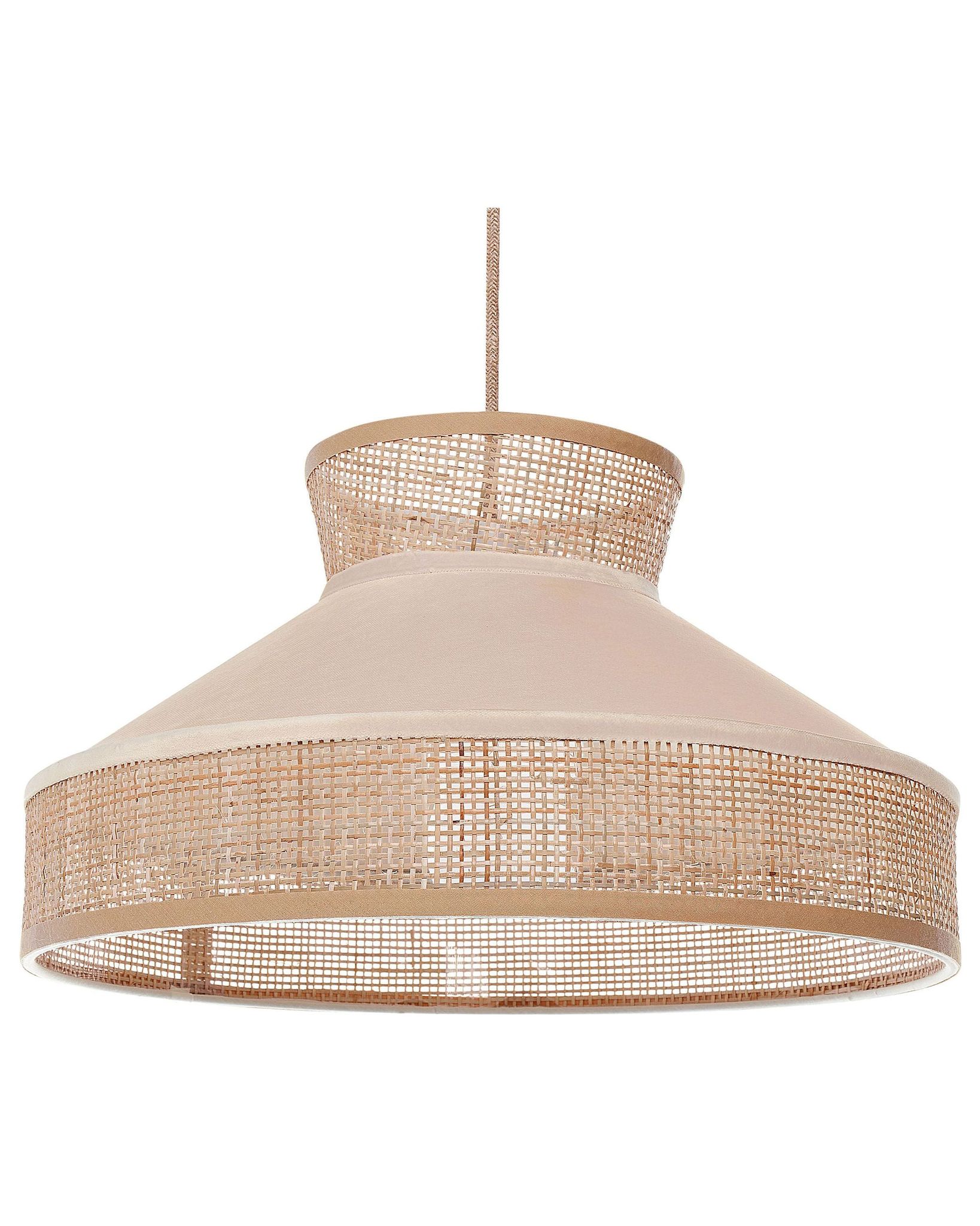 Beliani Hängelampe Beige Und Naturfarben Rattan Mit Samt 1-flammig Kegelform Modern Boho Wohnzimmer Esszimmer Beleuchtung Ausstattung Pendelleuchte