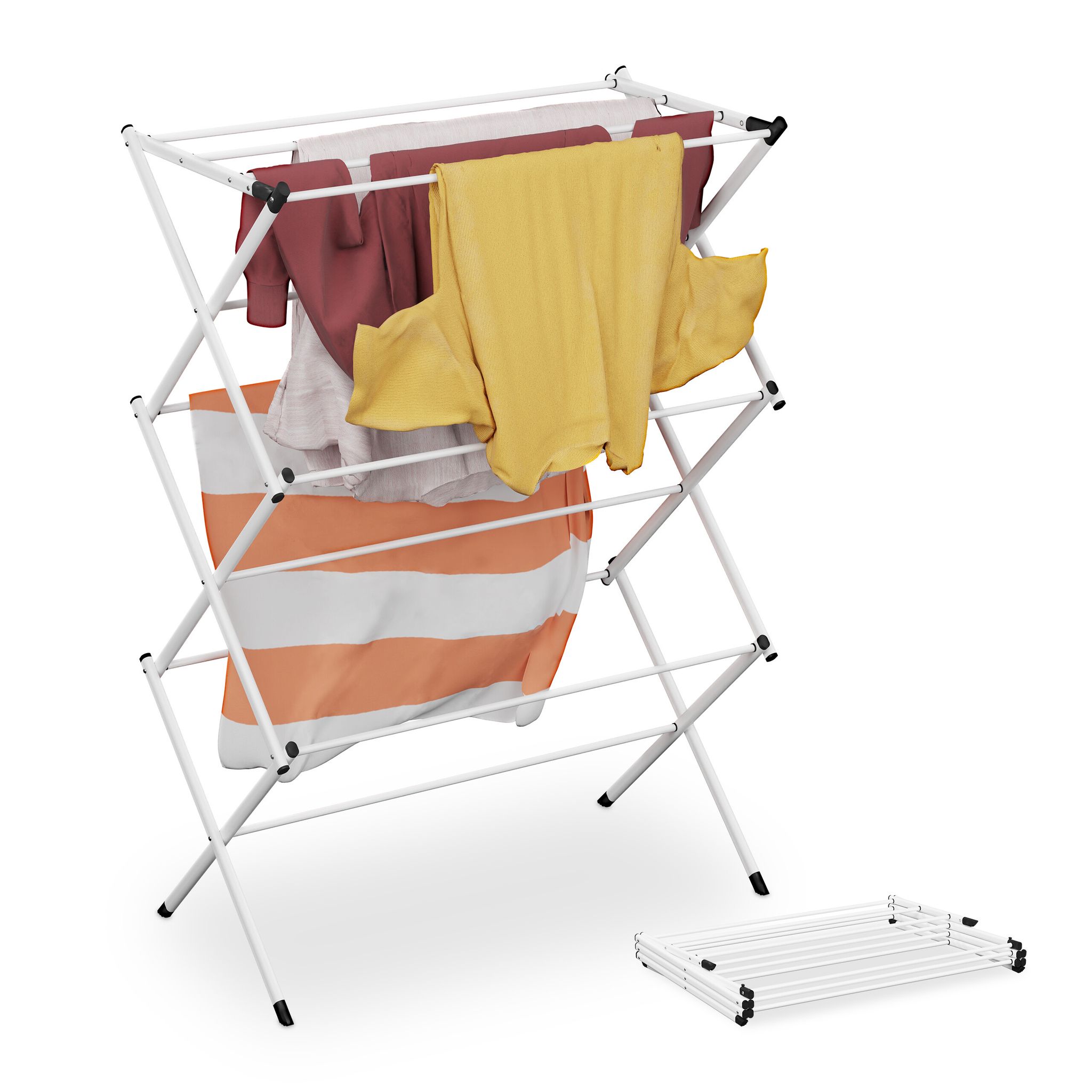Relaxdays - Stendibiancheria Verticale, Stendino Pieghevole A Torre Con 11 Aste Per Vestiti, 104x73x38 Cm, Metallo, Bianco