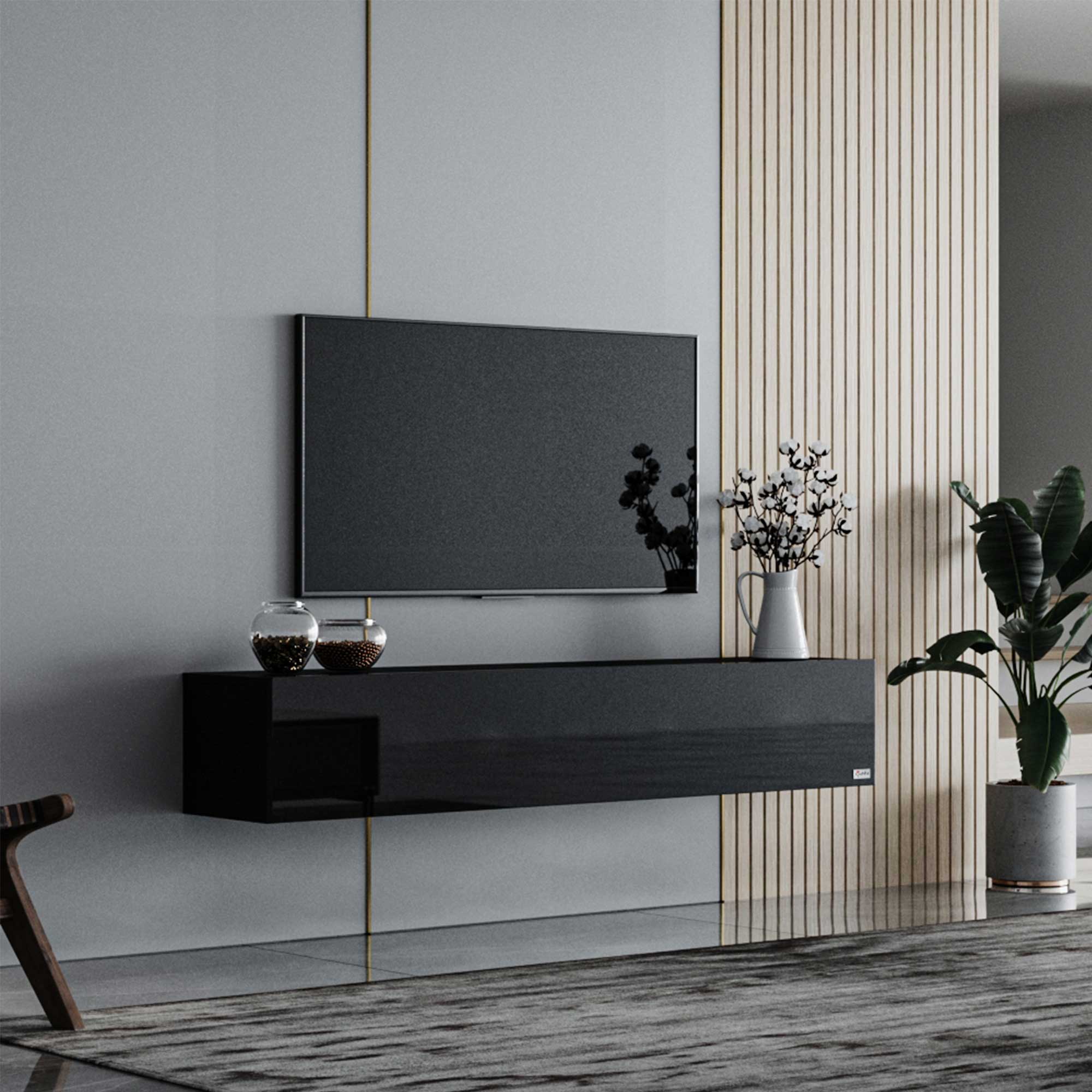 Makika - Meuble Tv / Table De Télévision - Noir Brillant