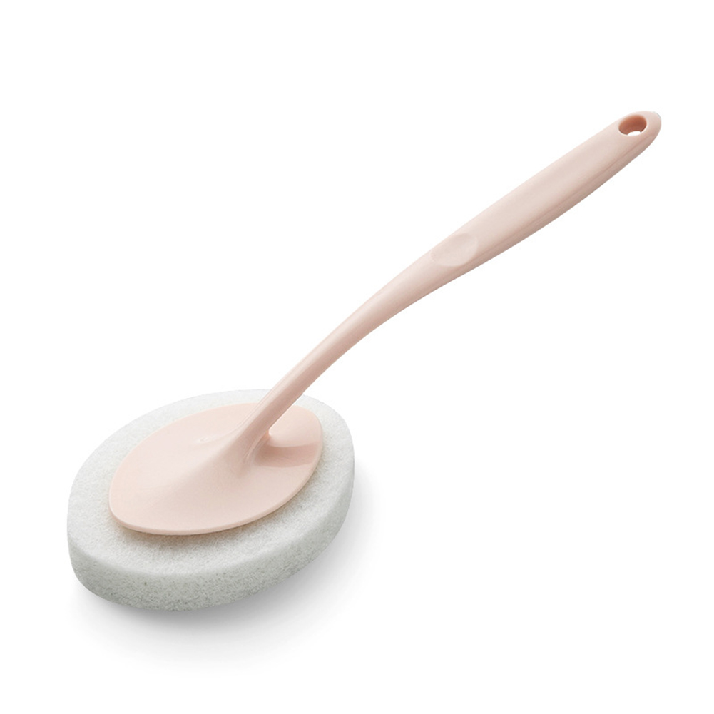 Brosse de nettoyage à long manche, éponge remplaçable, PP et polyester, rose, 32 cm