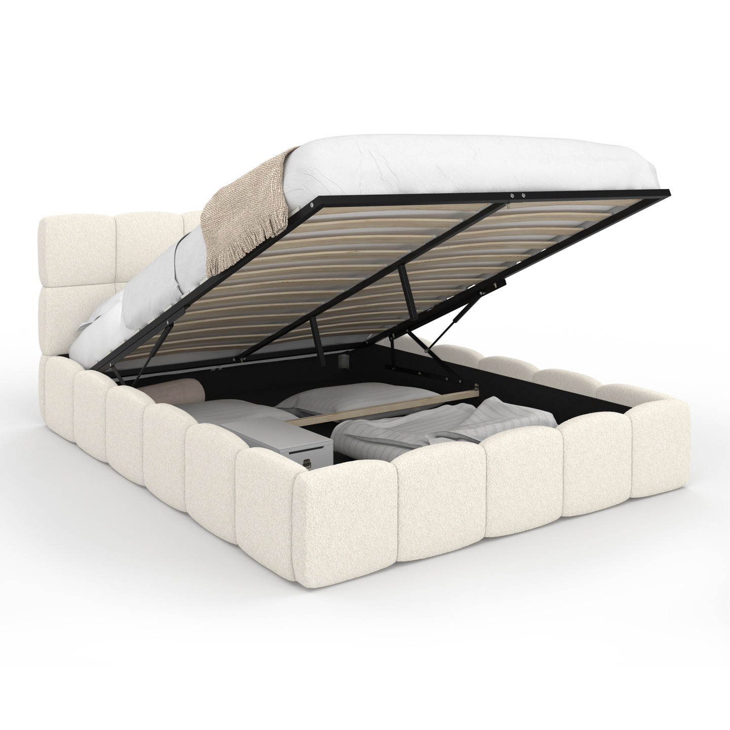 Idmarket – Lit Coffre Double Nuage 140 X 190 Cm – Tête De Lit
