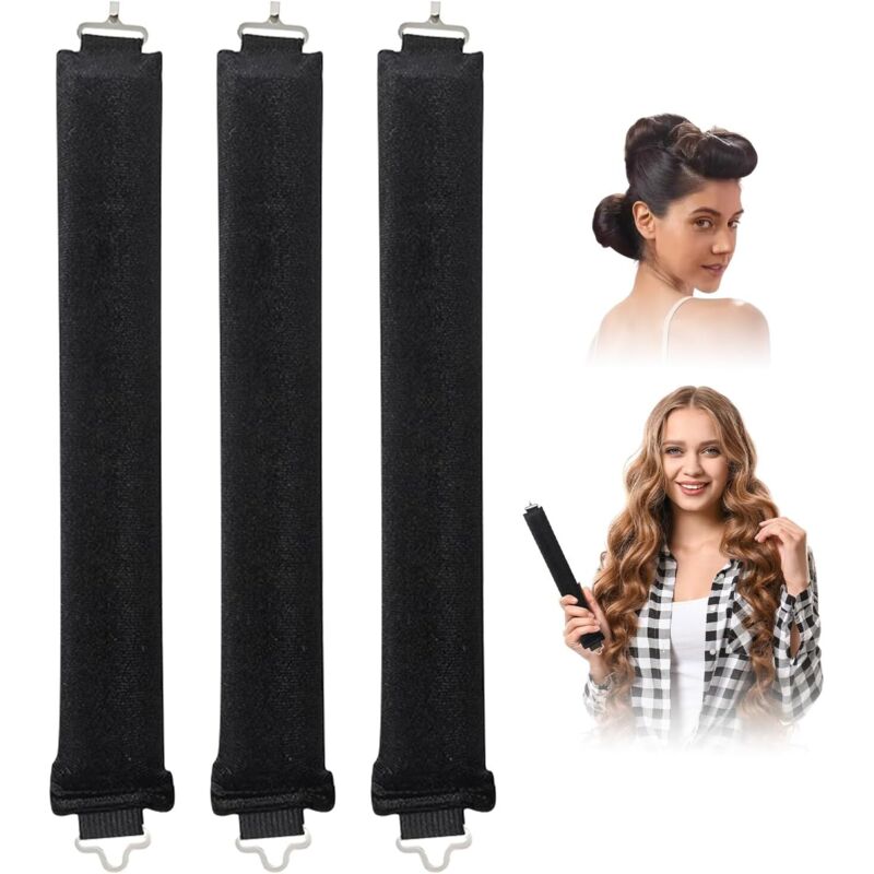 Bigodini Senza Calore, 3 Pezzi, Bigodini In Morbido Velluto, Arricciacapelli Fai Da Te Senza Calore Per Capelli Lunghi, Corti, Lisci O Ricci (nero)