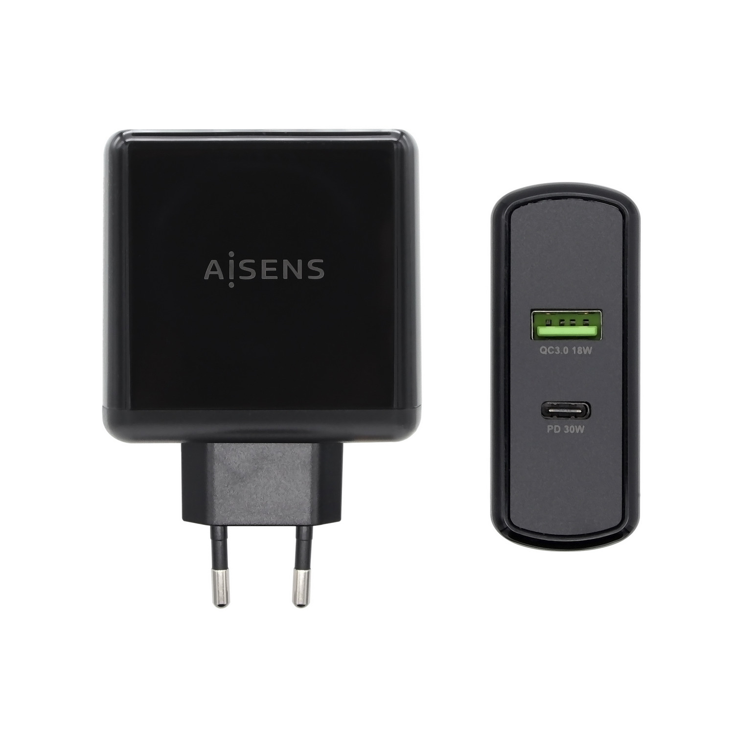 Aisens Schwarz - Ladegerät Usb-C Pd3.0 30W Usb-A Qc3.0 18W Asch-2Pd30qc-Bk