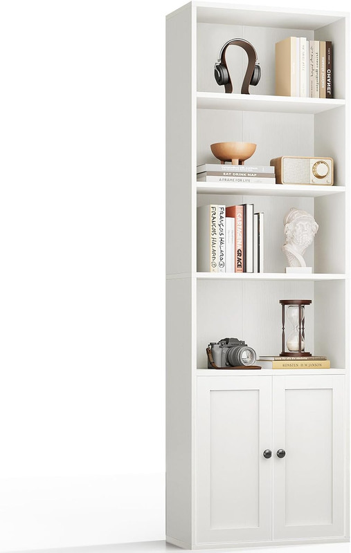 Bibliothèque 6 Niveaux Coleshome Blanc 176,4 X 48 X 23,7 Cm Avec Portes