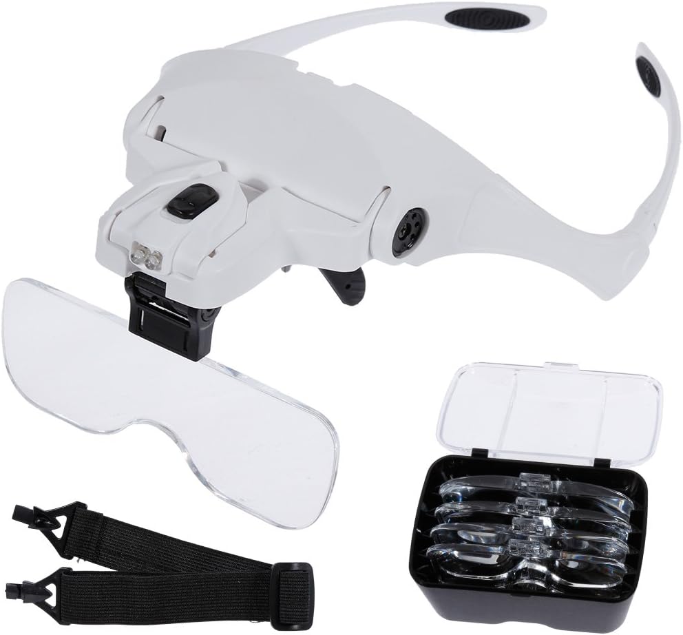 Loupe à main avec 2 lampes LED et 5 lentilles interchangeables 1x à 3,5x, chiffon inclus