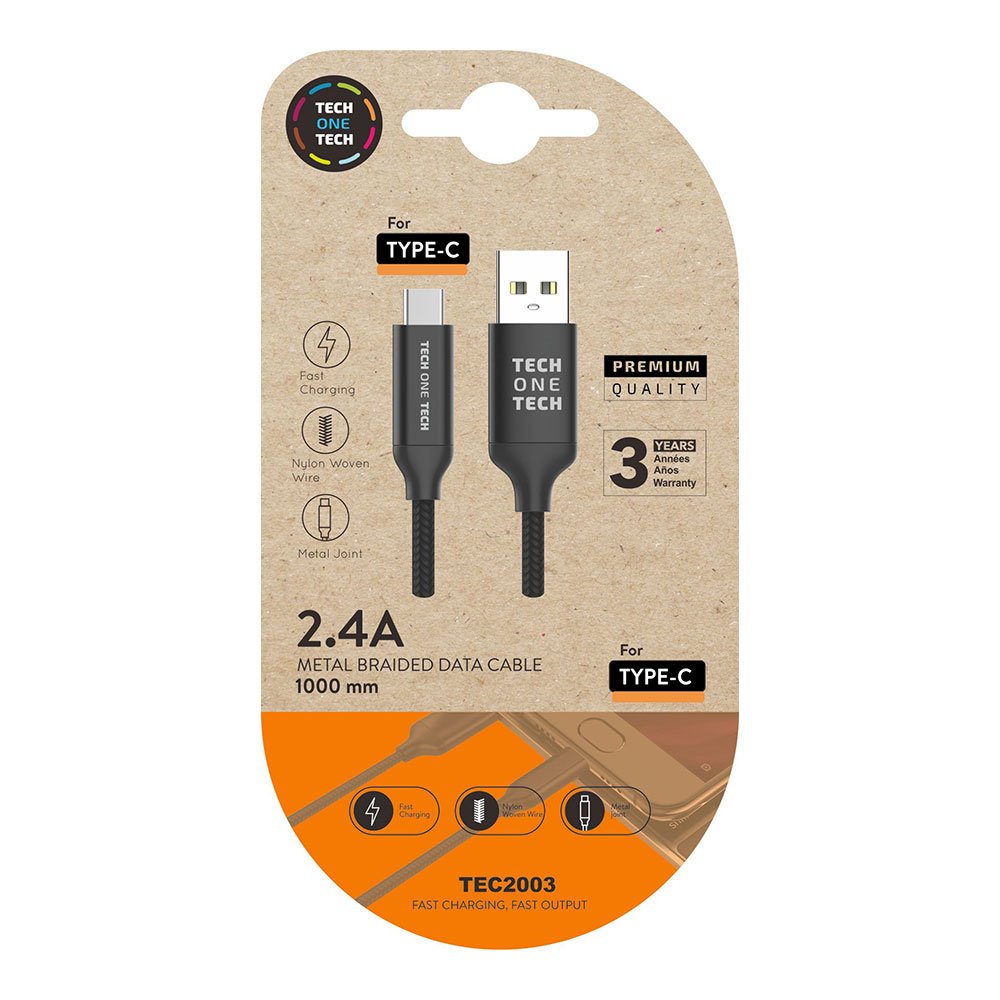 Liderpapel Schwarz Es Nylon-Usb-A-Auf-Usb-C-Kabel 1 M 2A Tech One Tech