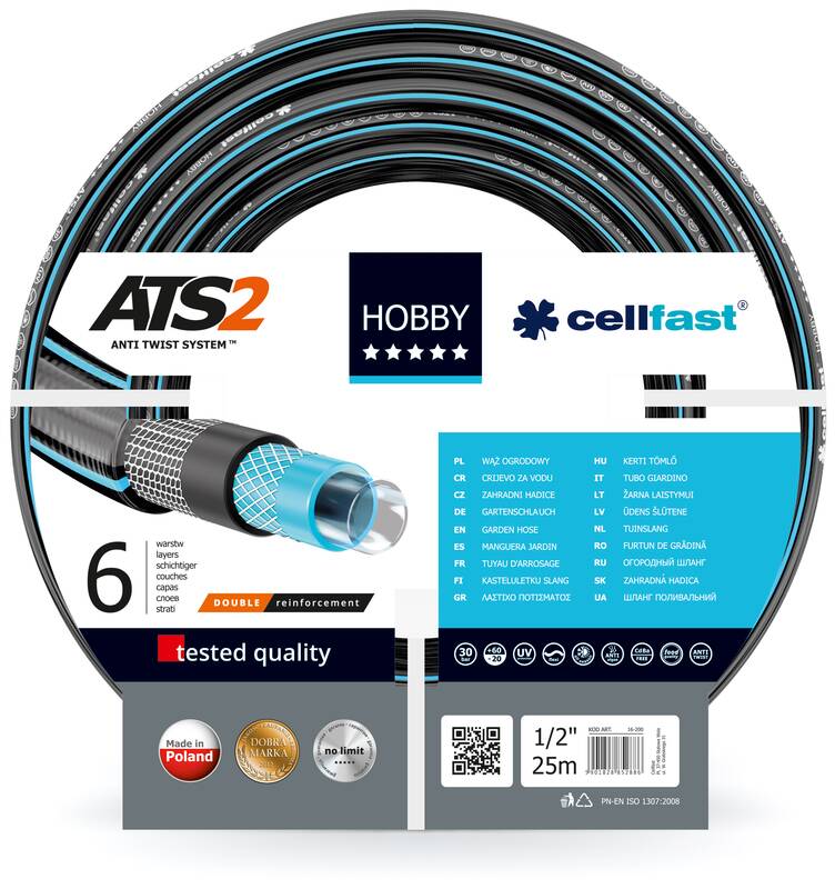 CELLFAST HOBBY ATS2 Gartenschlauch 6-lagig Doppelgeflecht, 1/2", 50 m | Gartensprinkler, Rasensprenger für Rasen, Blumen und Pflanzen, dehnbarer Wasserschlauch Set - Bild 4