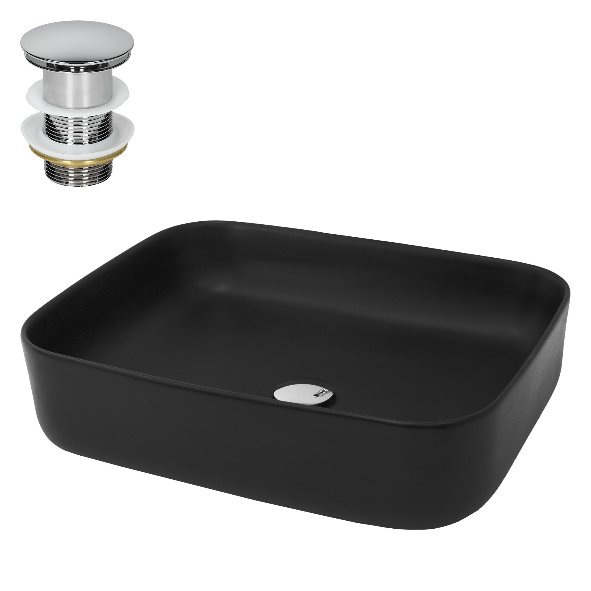 Luxebath - Ml-design Waschbecken Aus Keramik In Schwarz Matt 51x40, 5x13, 5 Cm Inkl. Ablaufgarnitur Silber, Moderne Aufsatzwaschbecken, Waschtisch