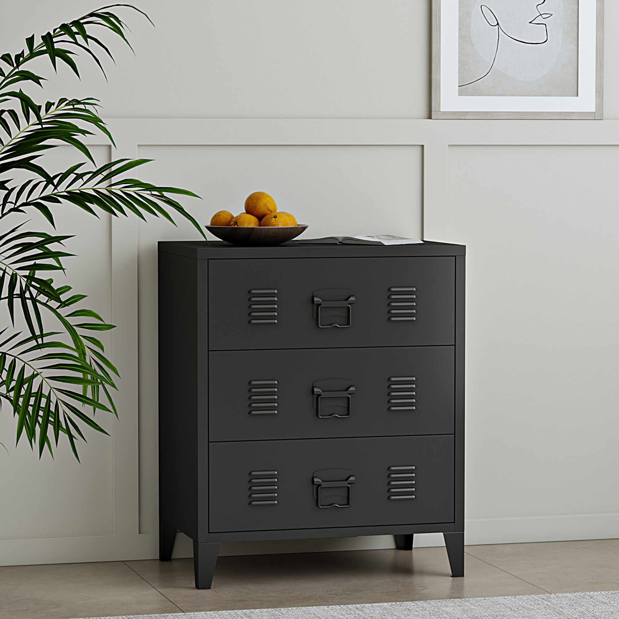 [en.casa] - Commode Métallique Hämeenlinna Acier 72 X 60 X 40 Cm Noir